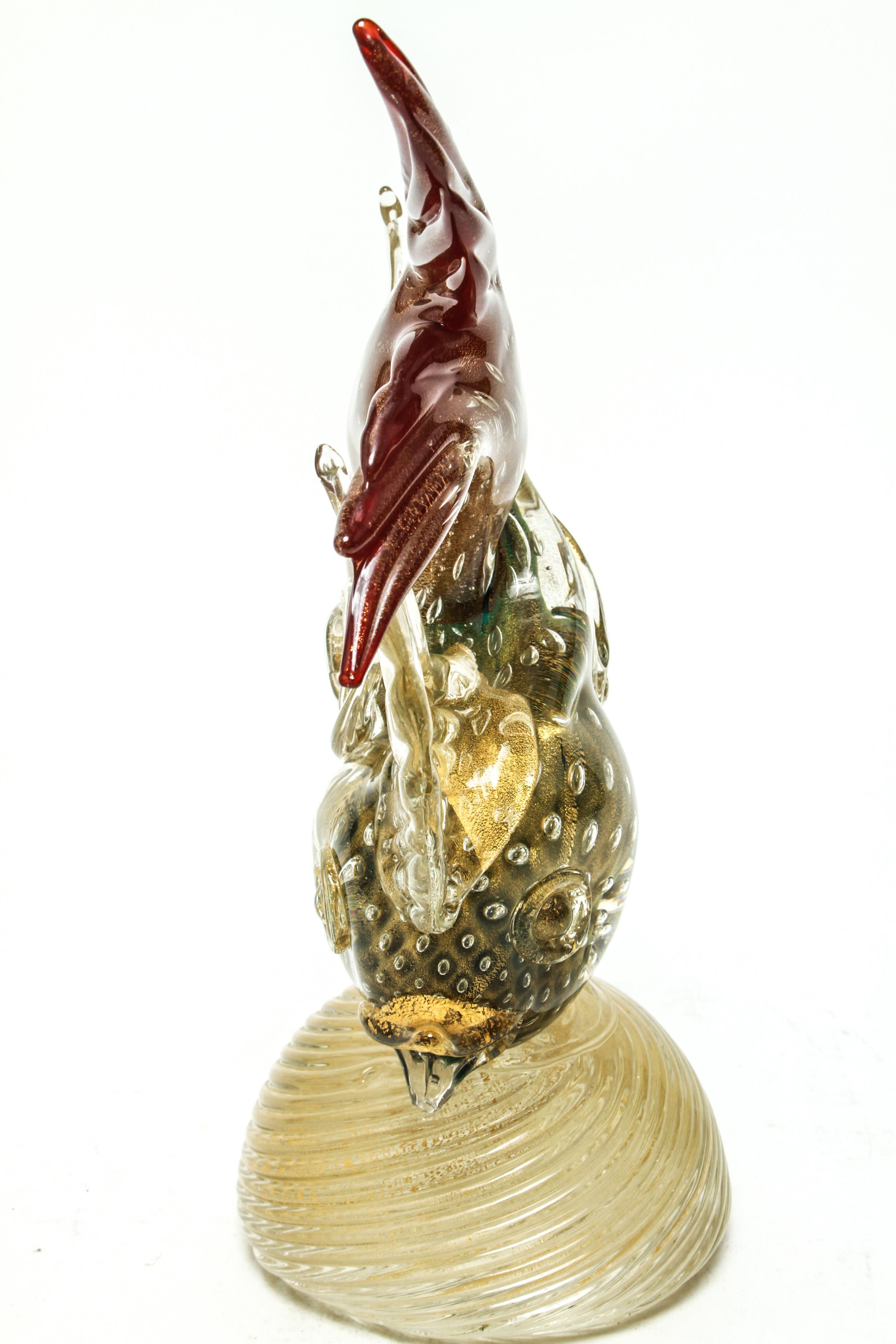 Mid-Century Modern Murano Glass Gold Fleck Fish