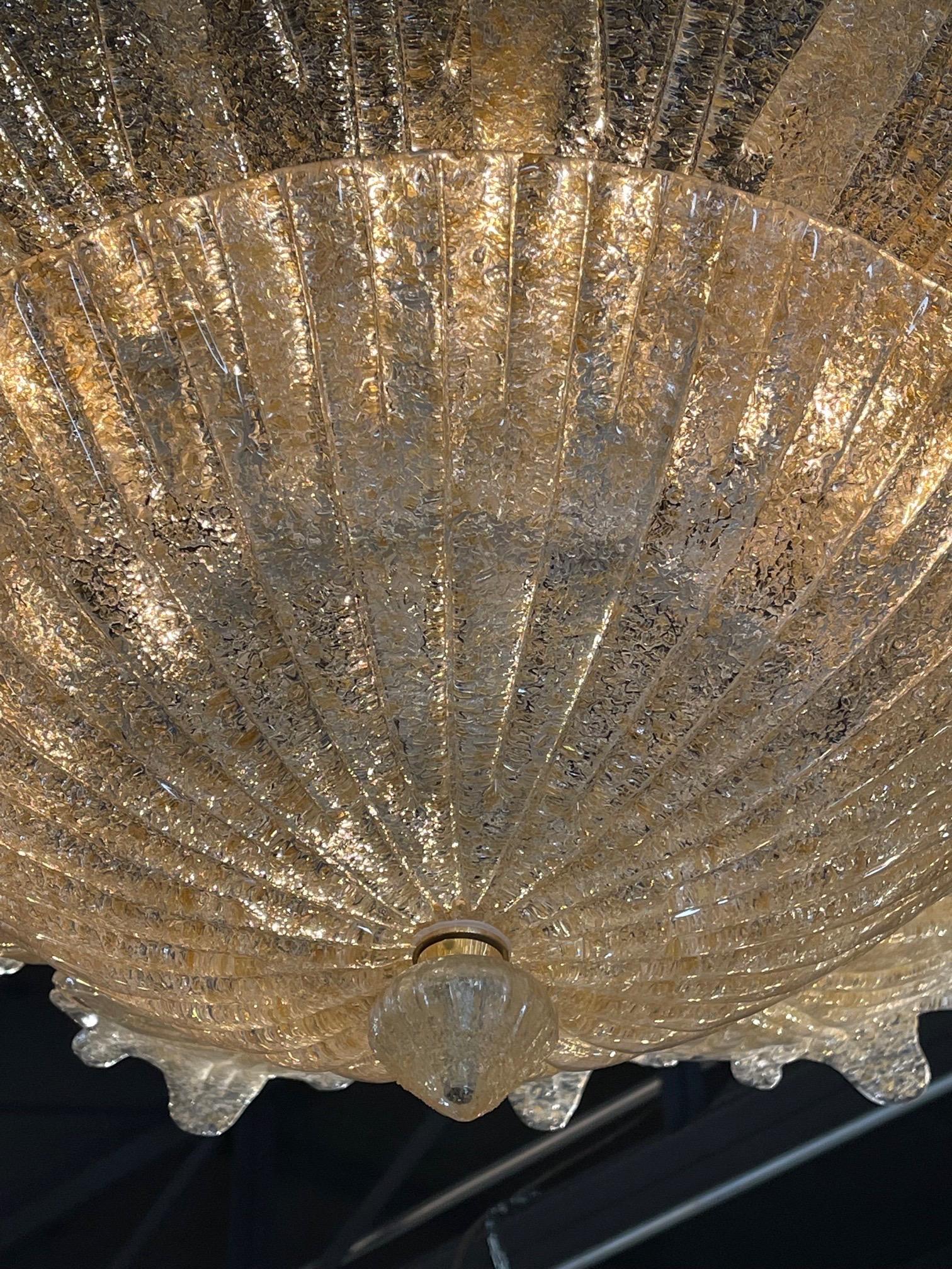 Murano Glass Gold Flecked Leaf Form Ceiling Mount Fixture In Good Condition For Sale In Dallas, TX