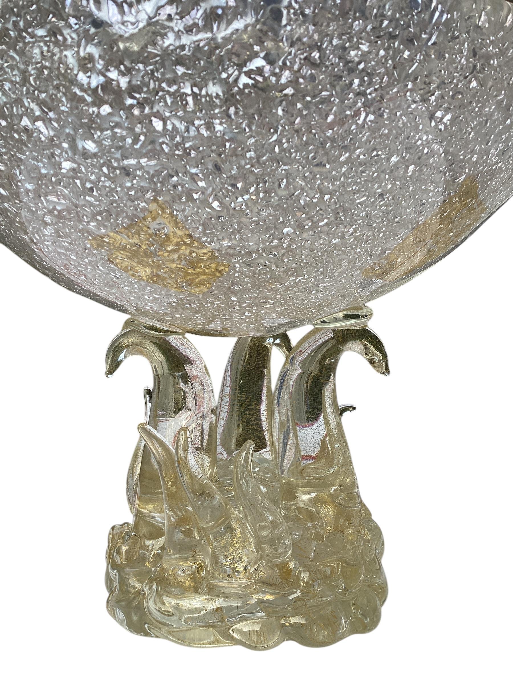 Mid-Century Modern Murano Glass Gold Flecks Footed Centerpiece Bowl For Sale