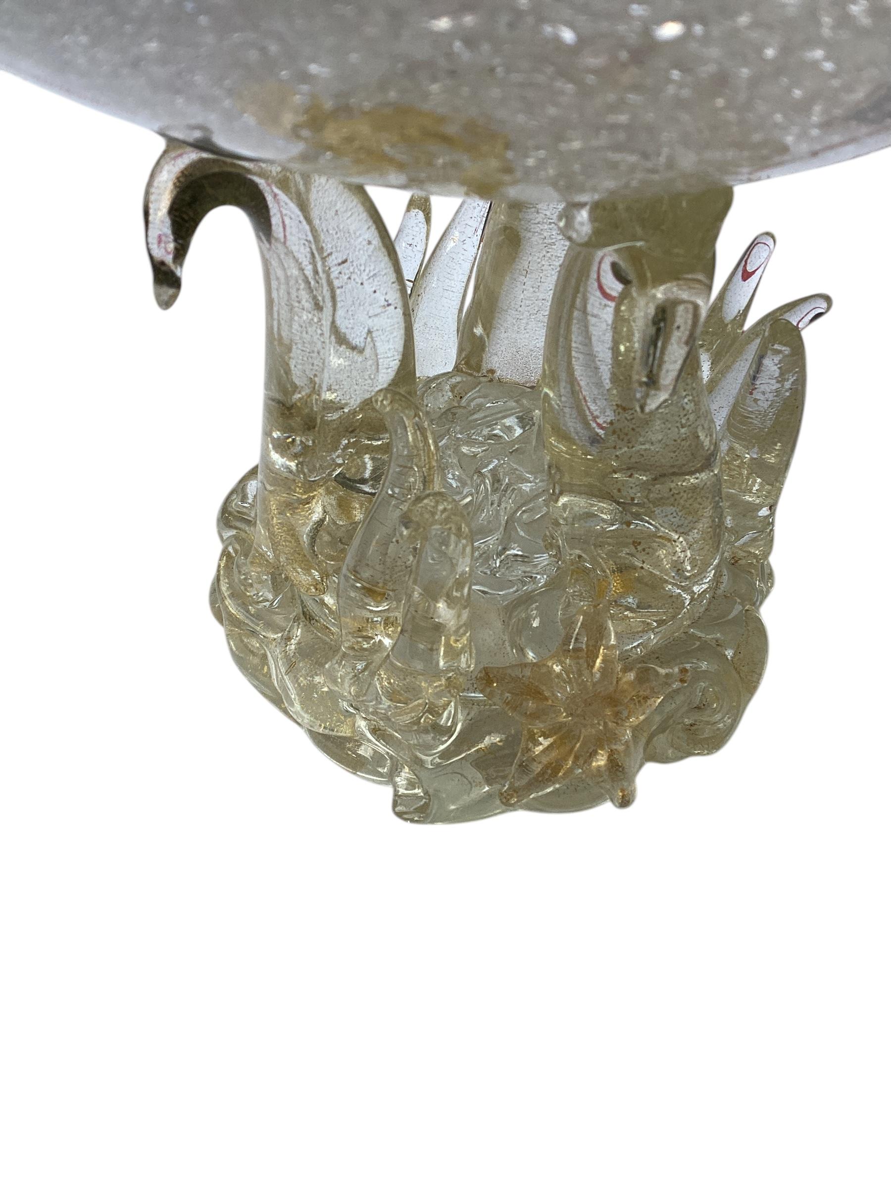 Italian Murano Glass Gold Flecks Footed Centerpiece Bowl For Sale
