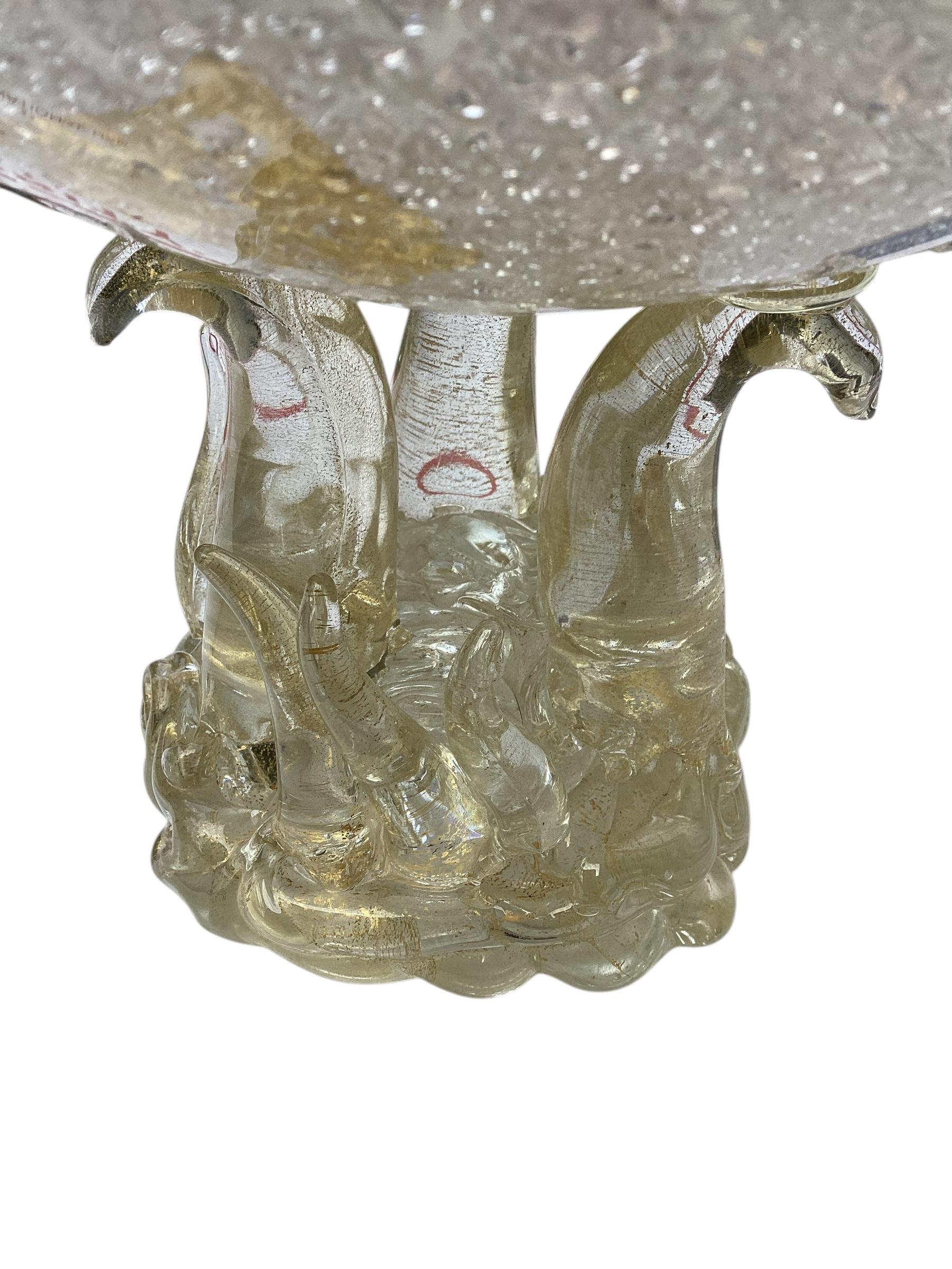 Murano Glass Gold Flecks Footed Centerpiece Bowl In Good Condition For Sale In Chapel Hill, NC