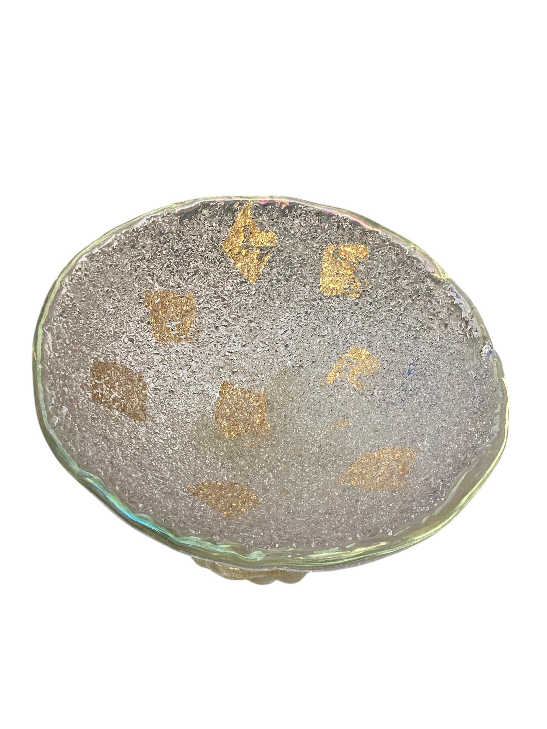 20th Century Murano Glass Gold Flecks Footed Centerpiece Bowl For Sale