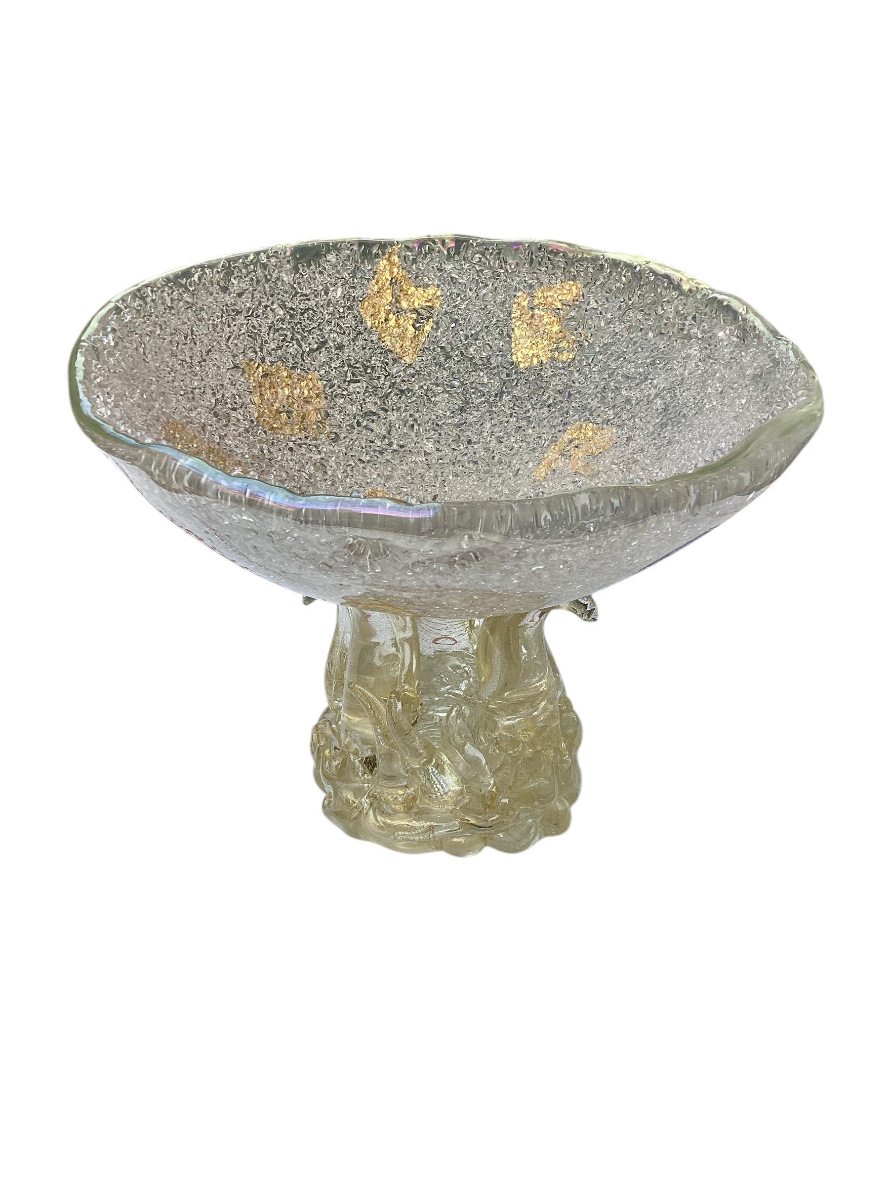 Murano Glass Gold Flecks Footed Centerpiece Bowl For Sale 1