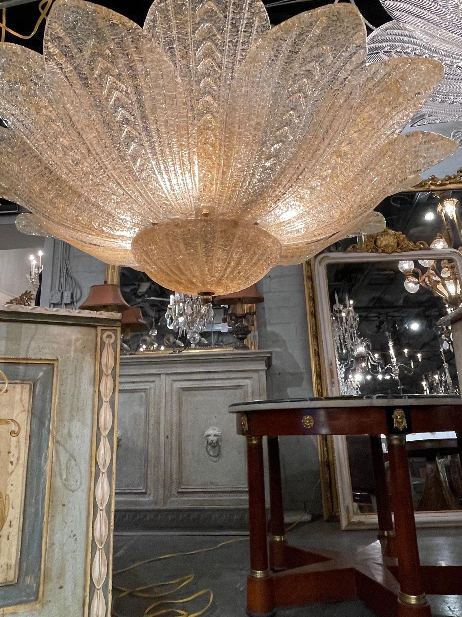 Italian Murano Glass Gold Leaf Form Flush Mount Chandelier For Sale