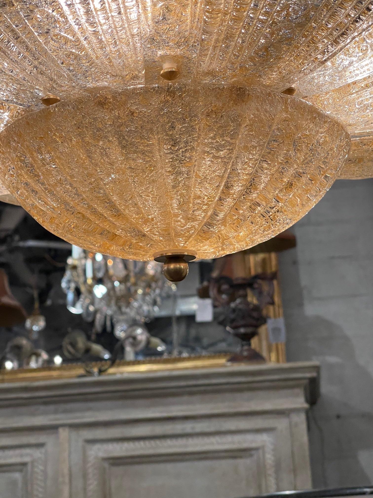 Murano Glass Gold Leaf Form Flush Mount Chandelier In Good Condition For Sale In Dallas, TX