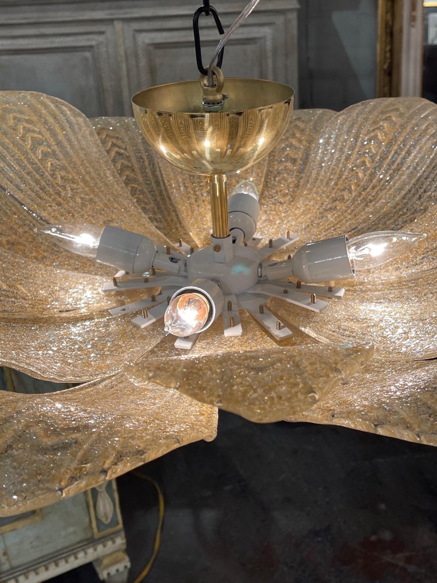 Murano Glass Gold Leaf Form Flush Mount Chandelier For Sale 1