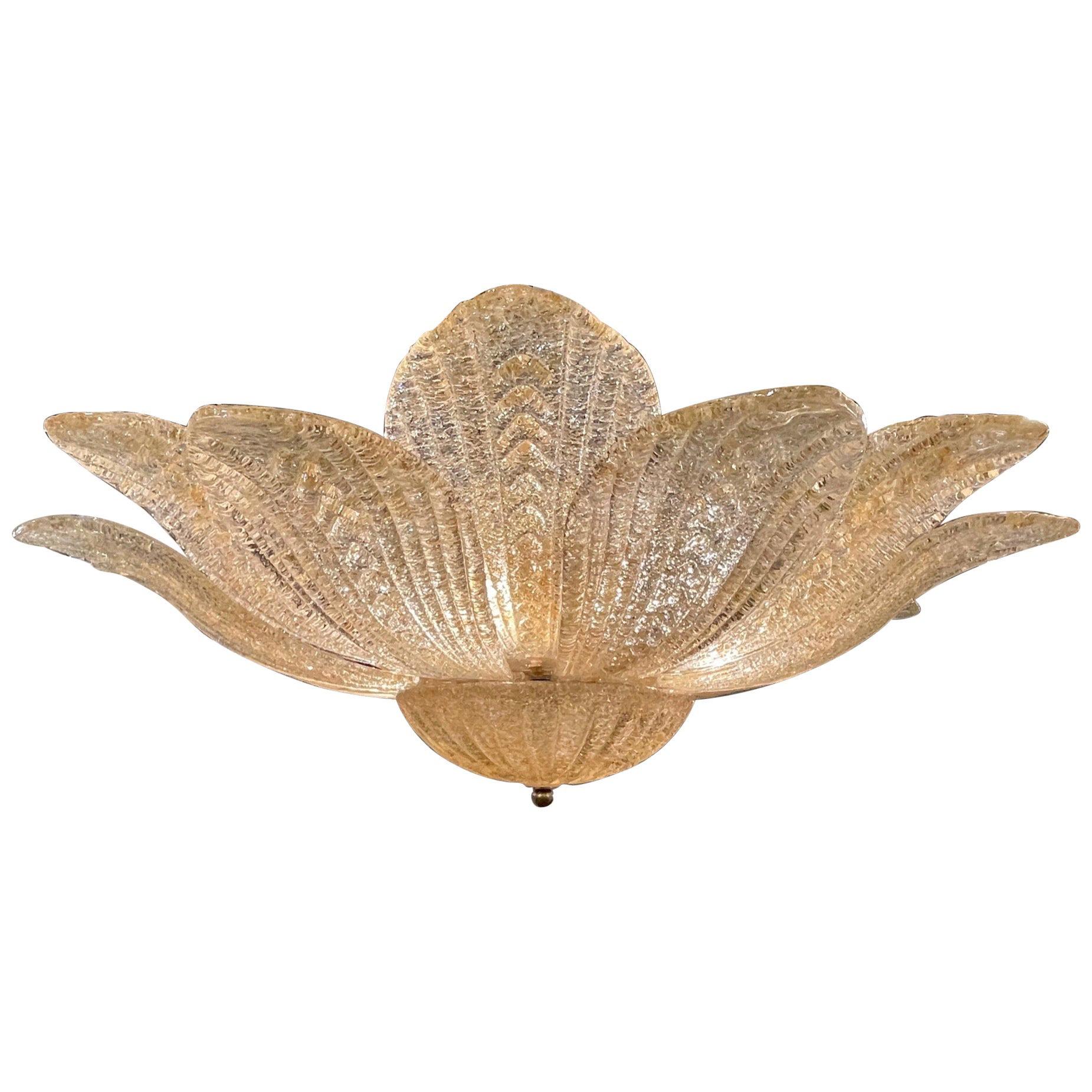 Murano Glass Gold Leaf Form Flush Mount Chandelier For Sale