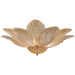 Murano Glass Gold Leaf Form Flush Mount Chandelier
