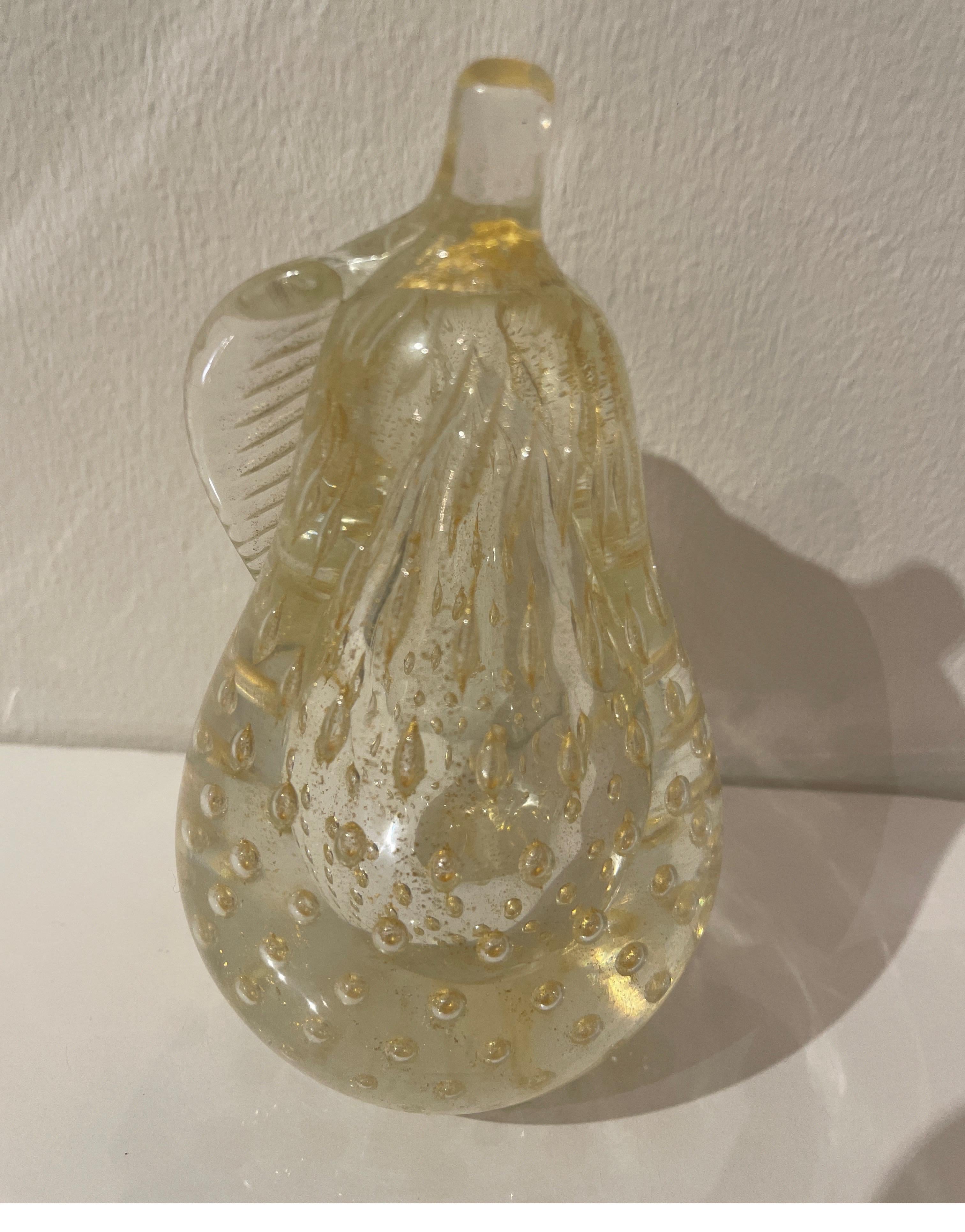Italian Murano Glass Gold Pear Sculpture For Sale