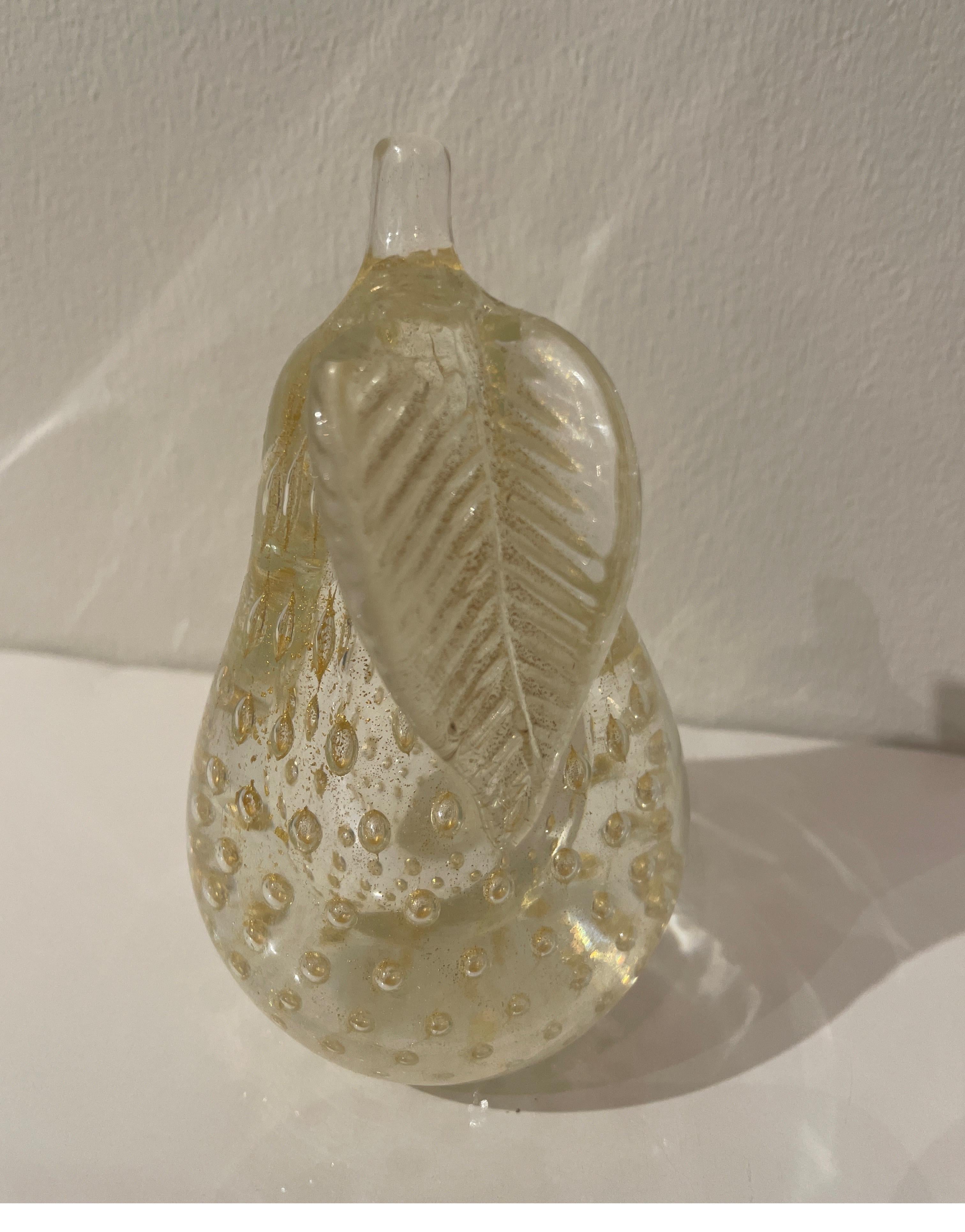 20th Century Murano Glass Gold Pear Sculpture For Sale