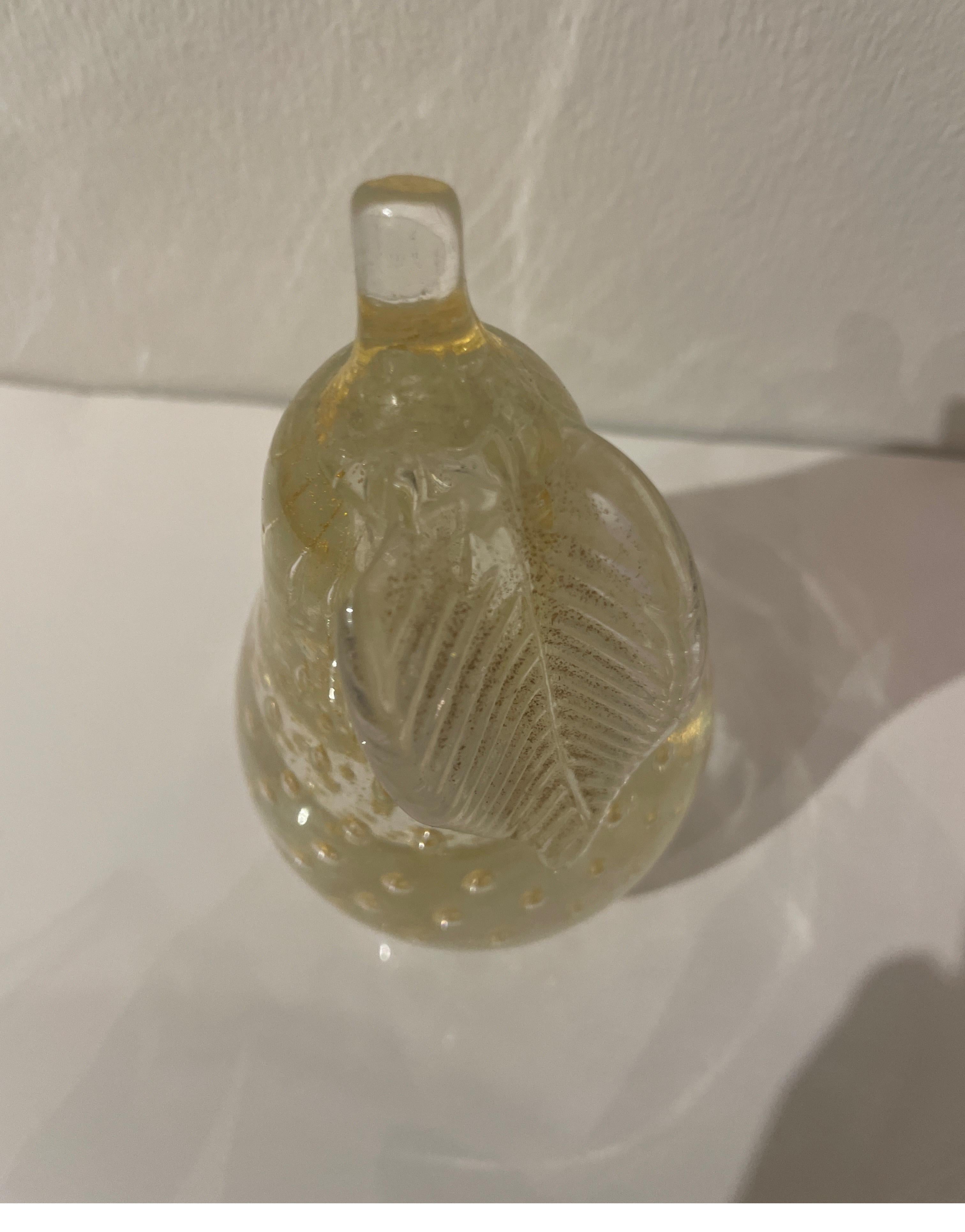 Murano Glass Gold Pear Sculpture For Sale 1