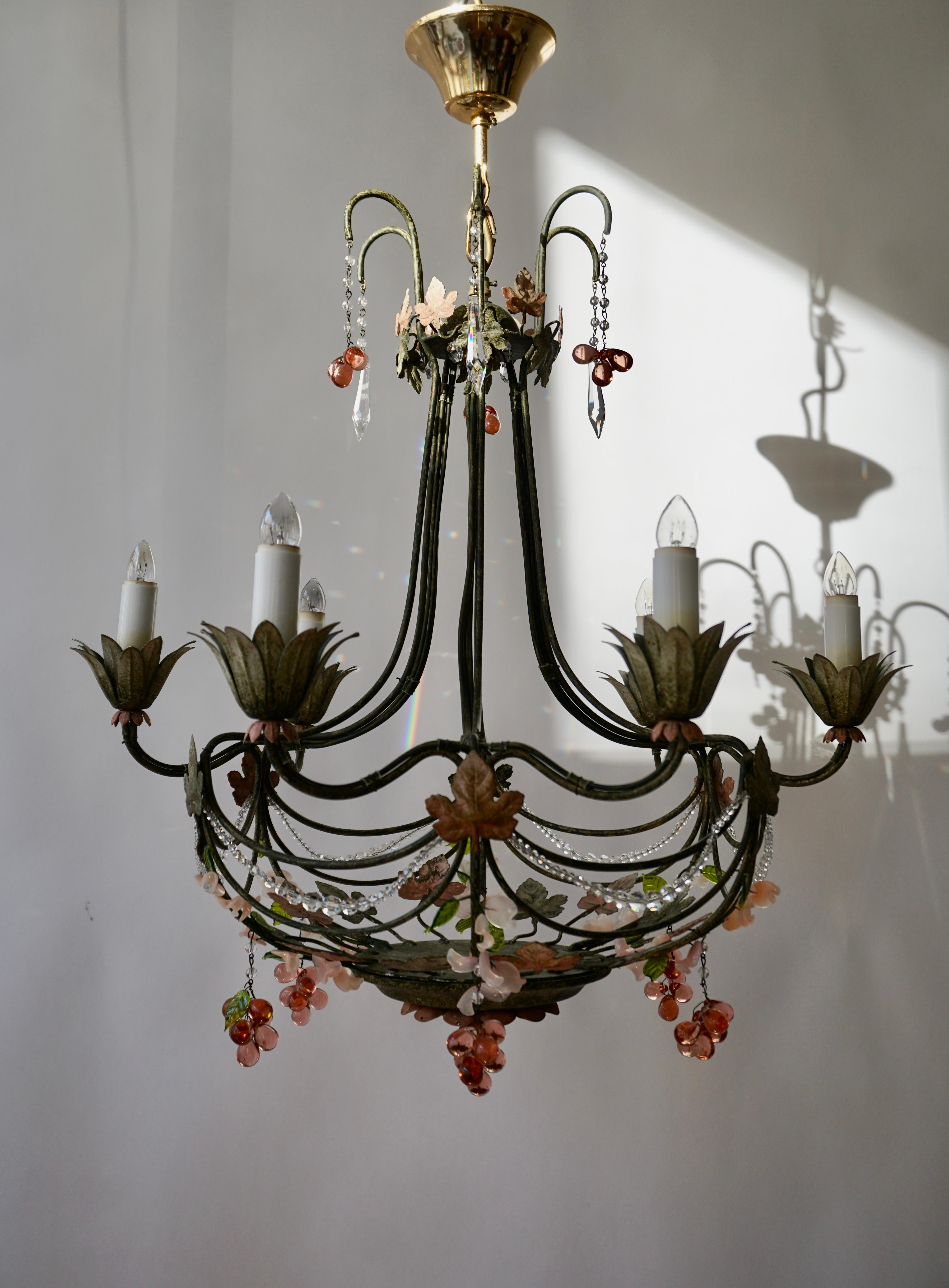 Painted Murano Glass Grapes Chandelier For Sale