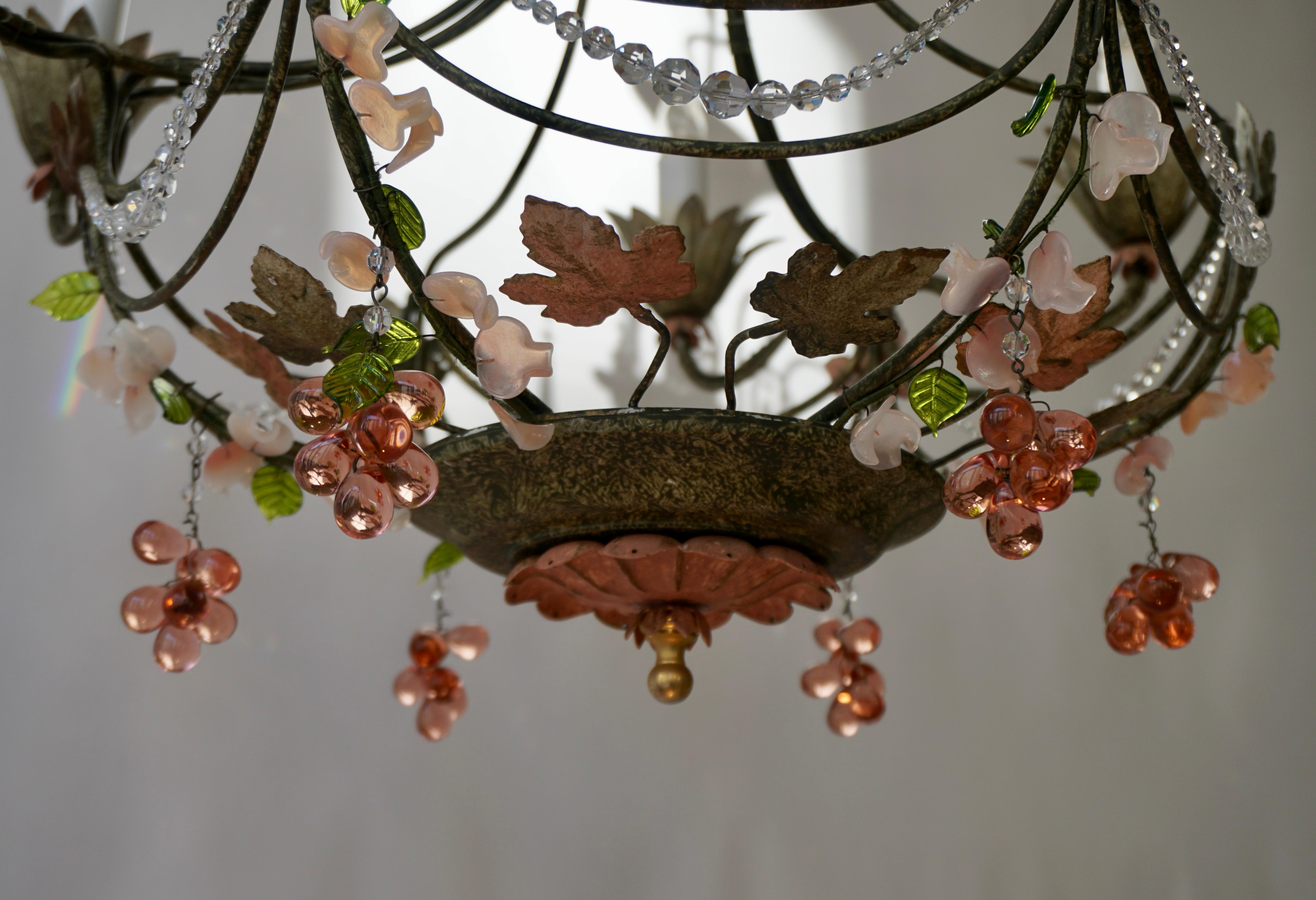 Metal Murano Glass Grapes Chandelier For Sale