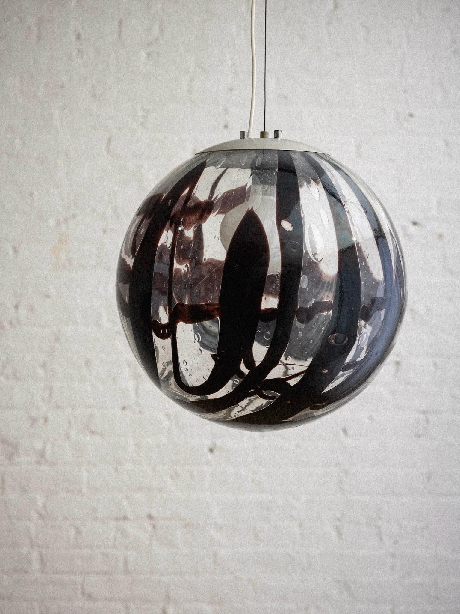 Space Age Murano Glass Graphic Globe Pendant Light