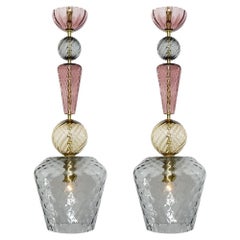 Murano Glass Gray and Amethyst Pendants