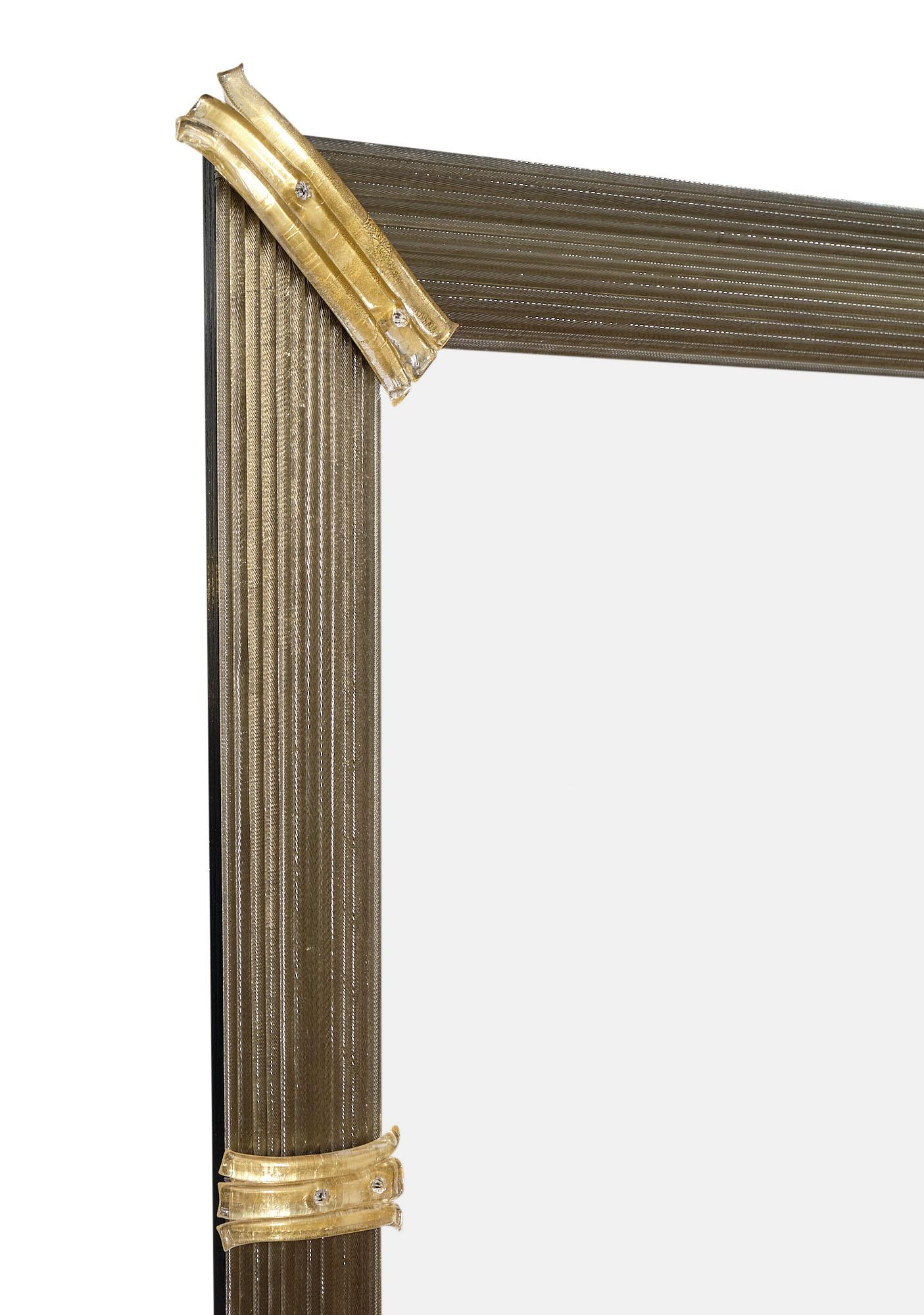 Mid-Century Modern Murano Glass Gray and Gold Rigadin Mirrors