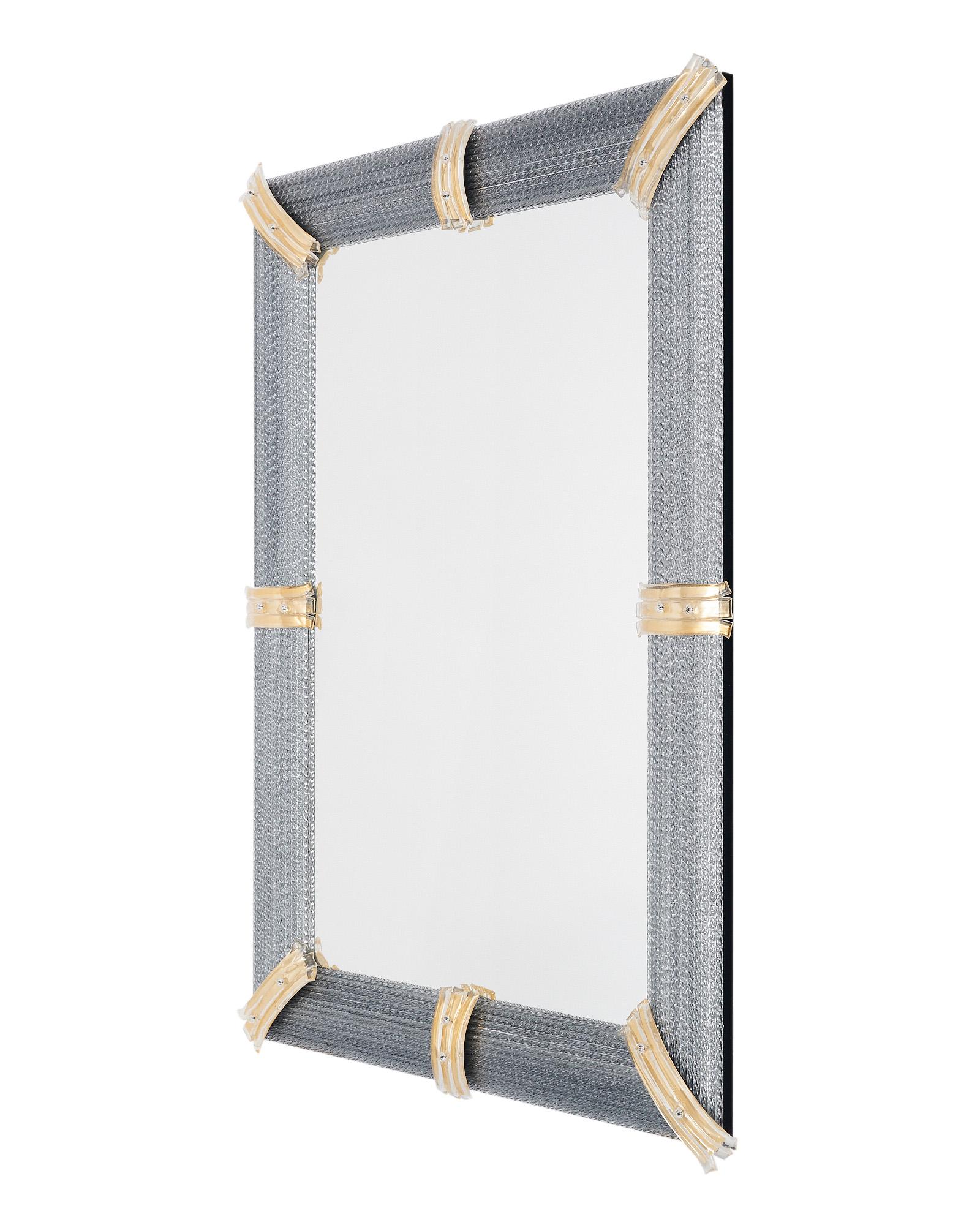 Miroir gris Rigadin en verre de Murano en vente 2