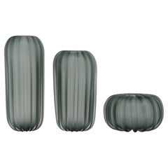 Murano Glass Gray Vase Trio