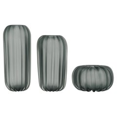Murano Glass Gray Vase Trio, Hand-Blown, Mid-Century Modern Style, Italy