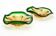 Murano Glass Green and Amber Bowls