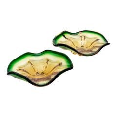 Murano Glass Green and Amber Bowls