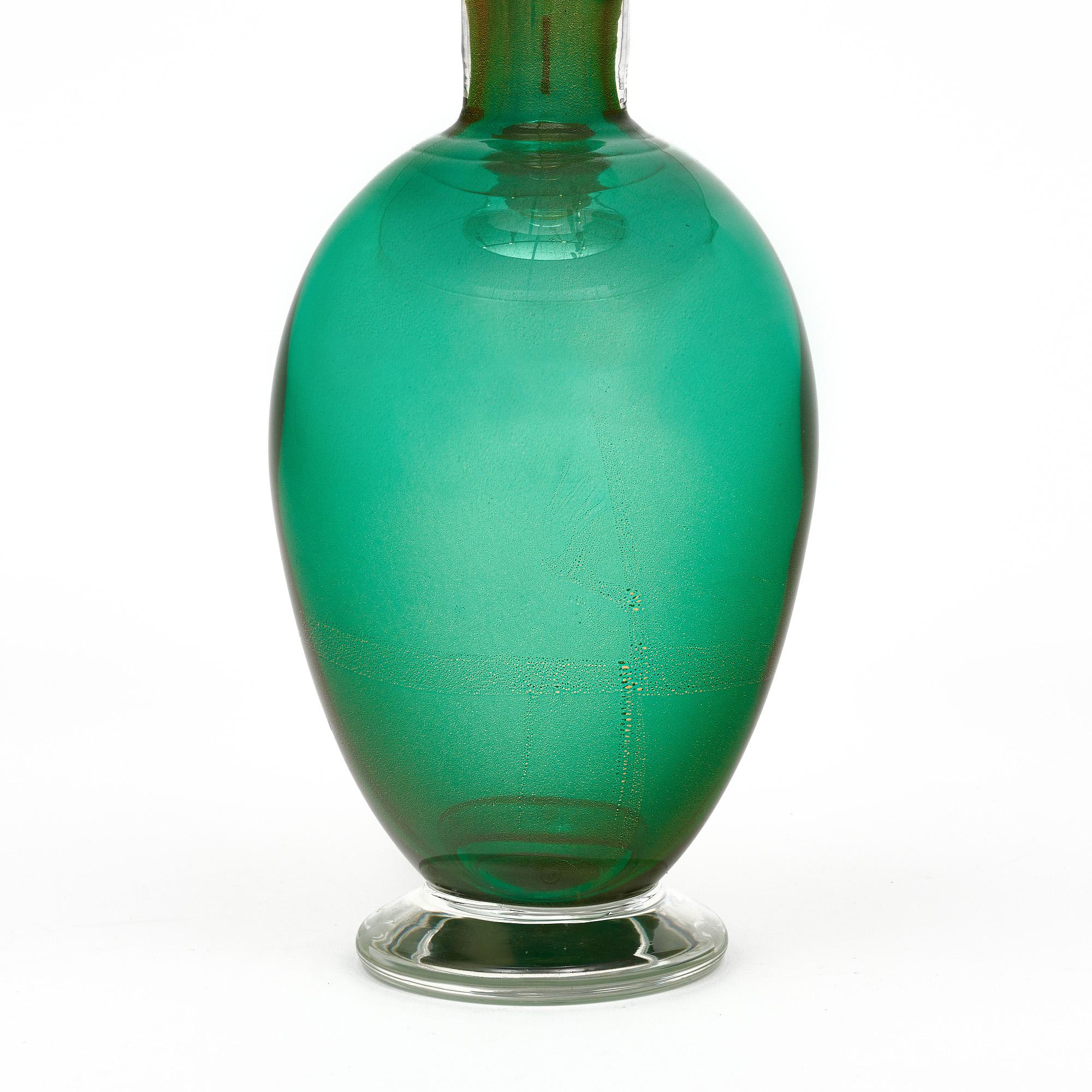 Mid-Century Modern Murano Glass Green and Avventurina Lamps For Sale
