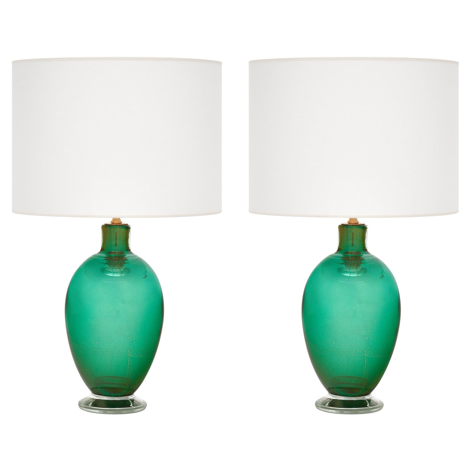 Murano Glass Green and Avventurina Lamps