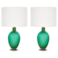 Murano Glass Green and Avventurina Lamps