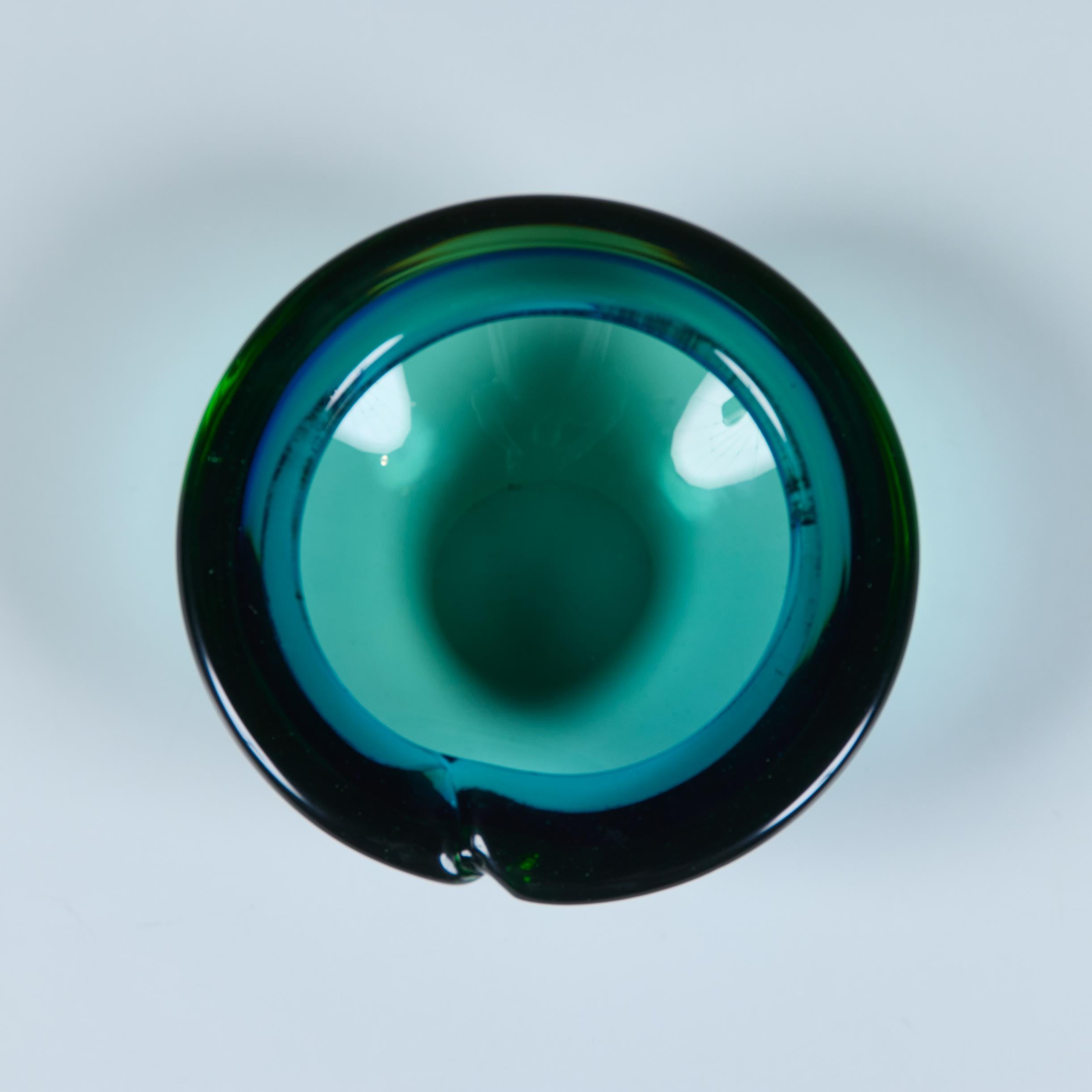 Mid-Century Modern Murano Glass Green and Blue Bowl Ashtray For Sale