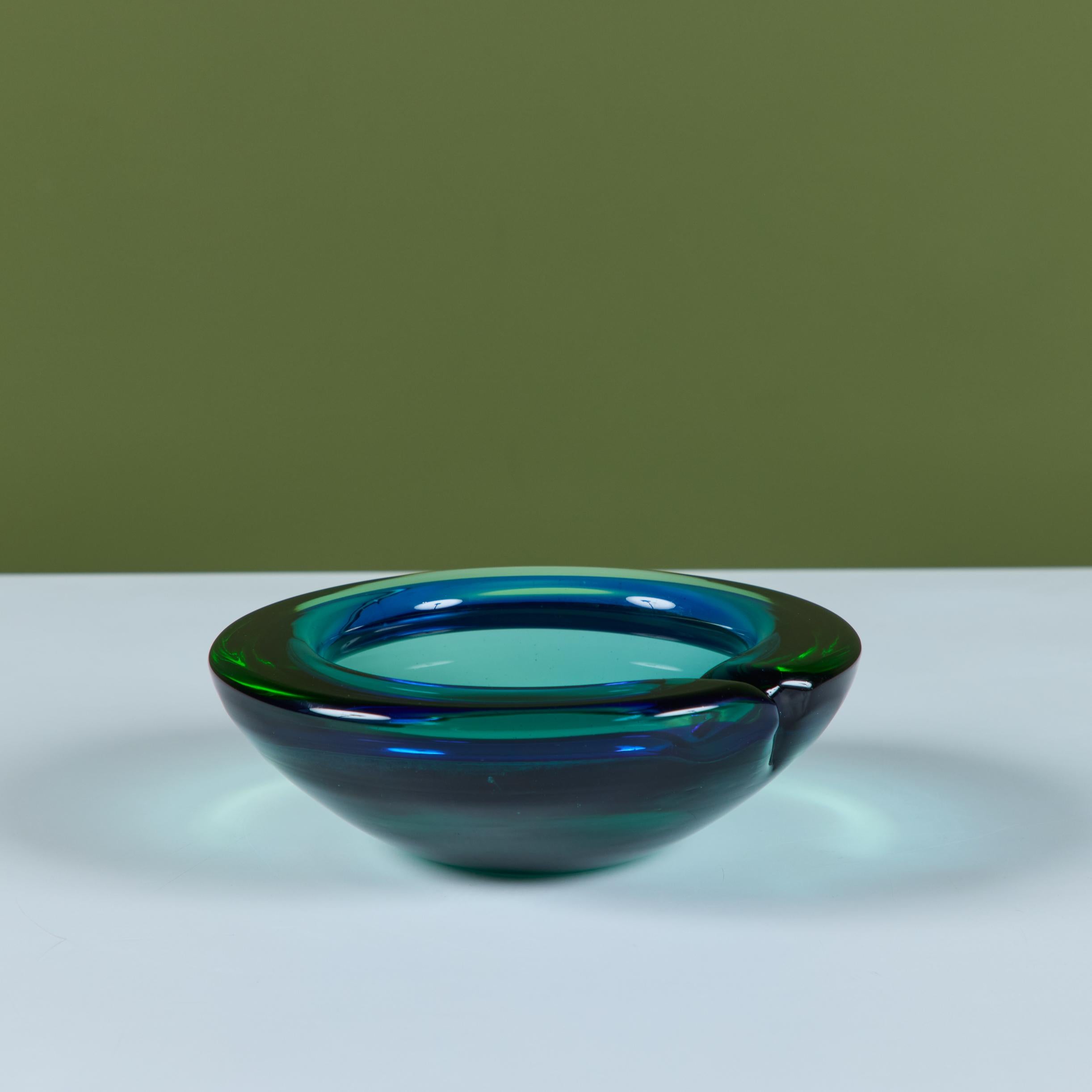 20th Century Murano Glass Green and Blue Bowl Ashtray For Sale