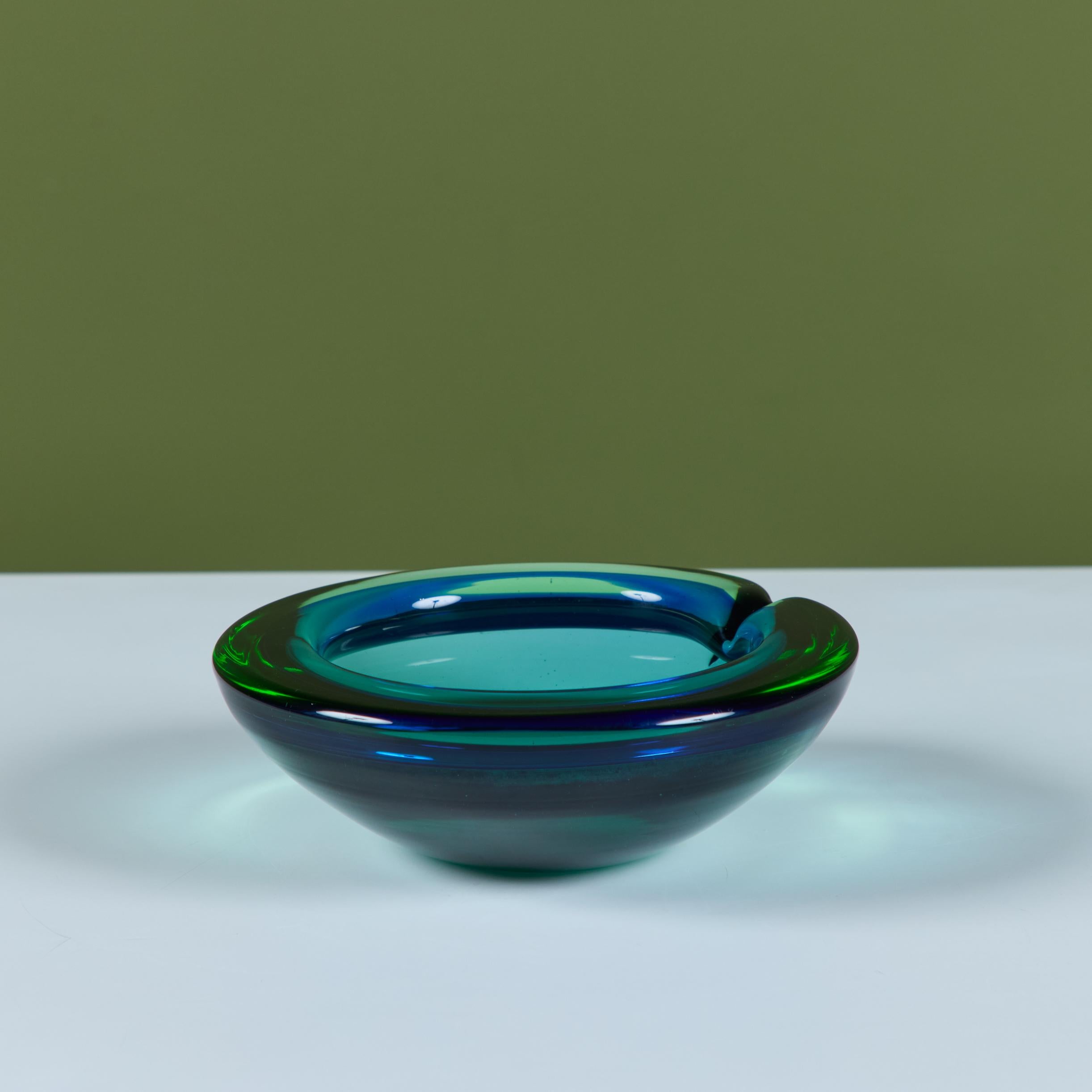 Murano Glass Green and Blue Bowl Ashtray For Sale 1
