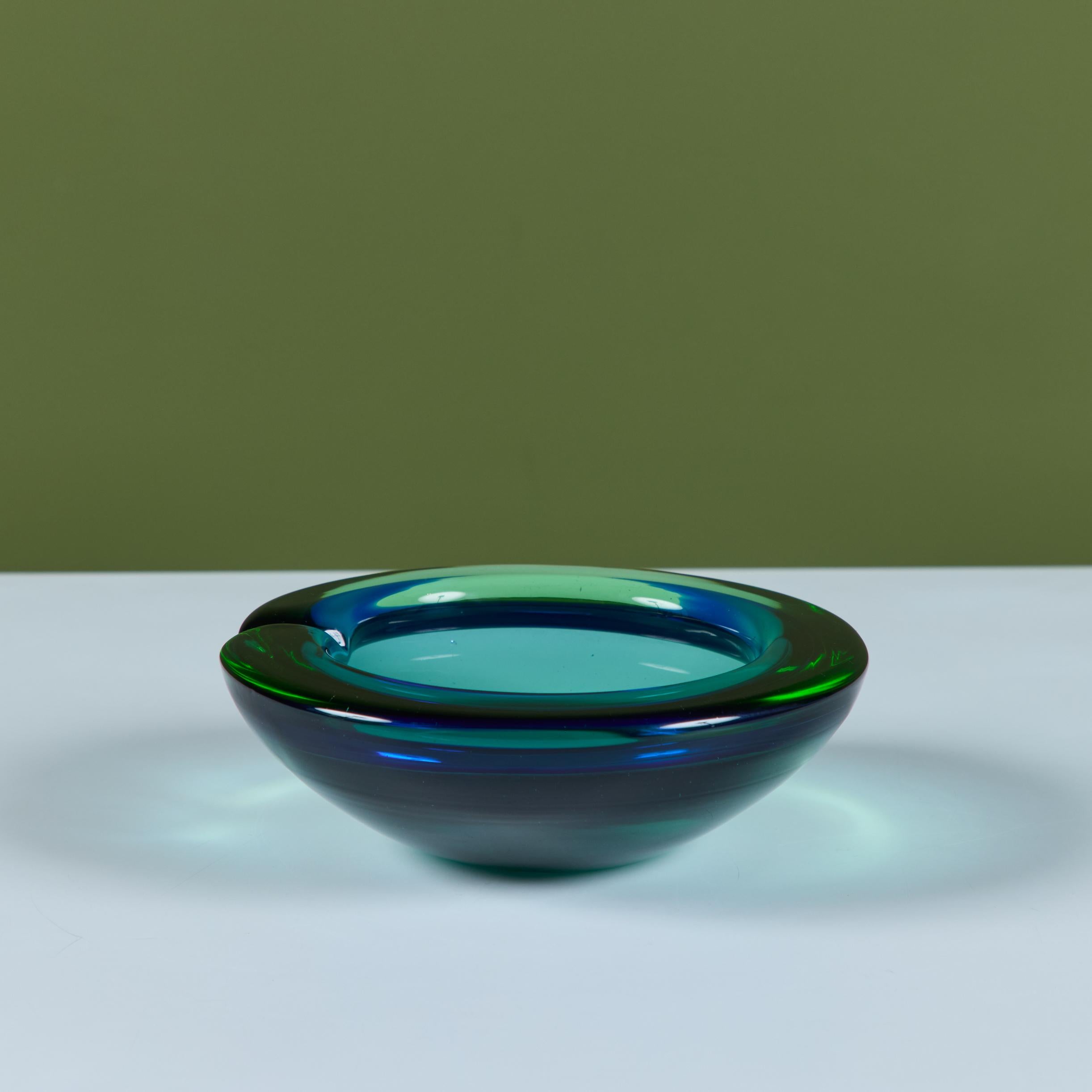 Murano Glass Green and Blue Bowl Ashtray For Sale 3