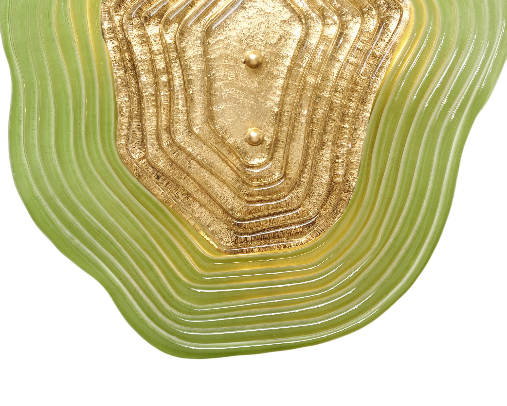 Murano Glass Green and Gold “Macchie” Sconces Italiano en venta