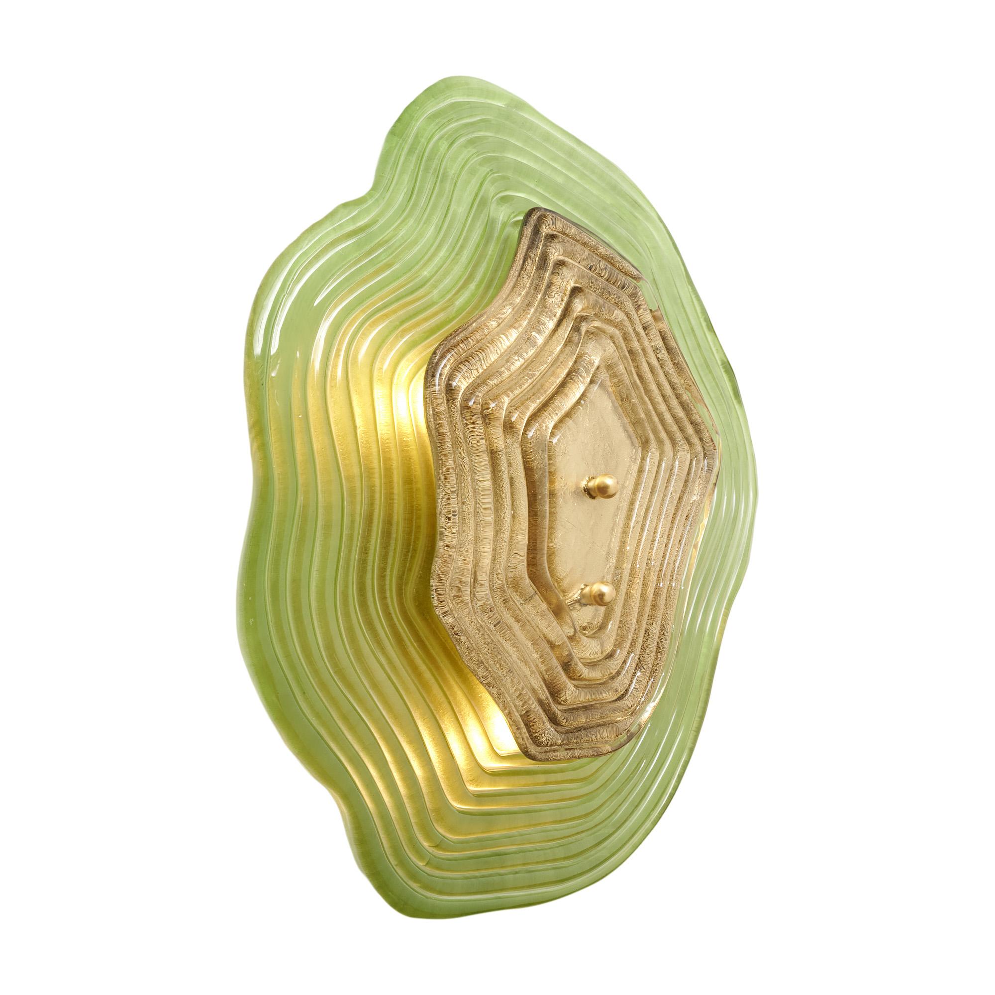 Murano Glass Green and Gold “Macchie” Sconces Latón en venta
