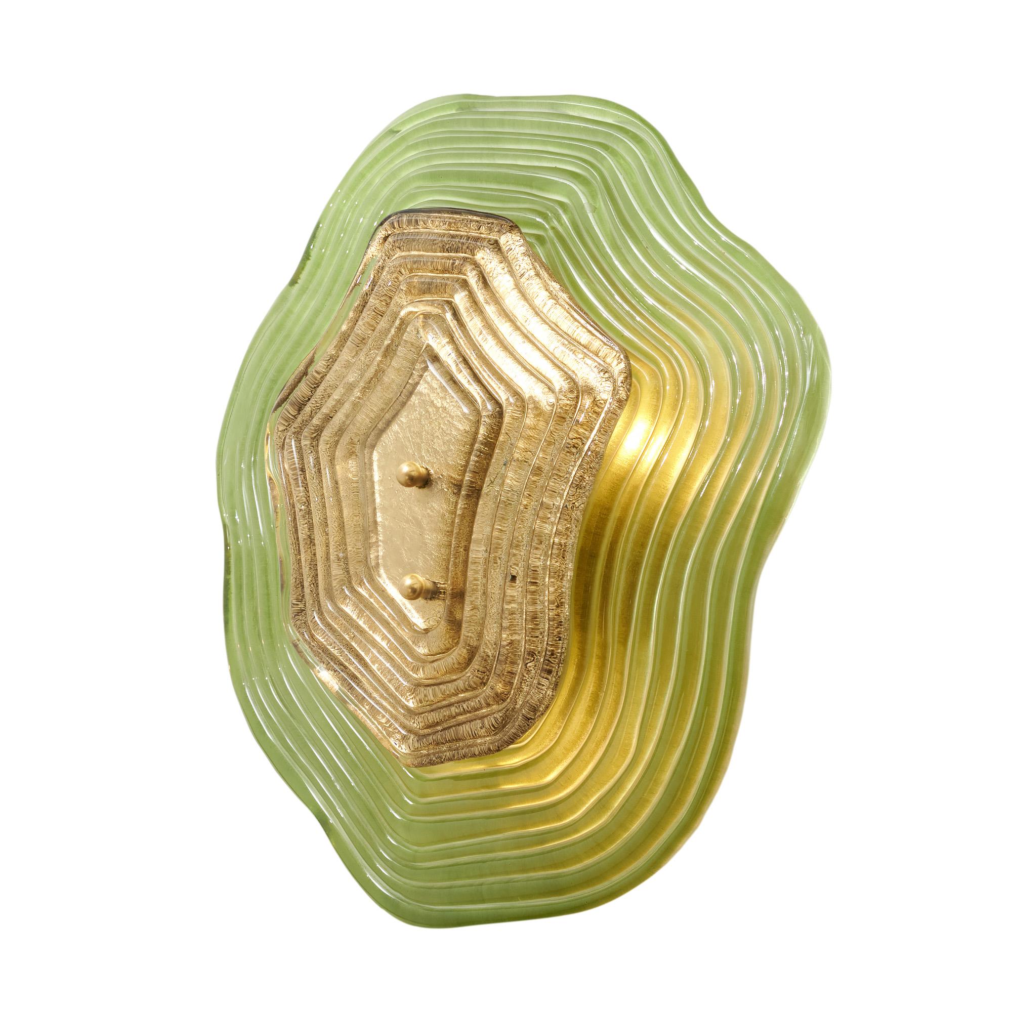Murano Glass Green and Gold “Macchie” Sconces en venta 1