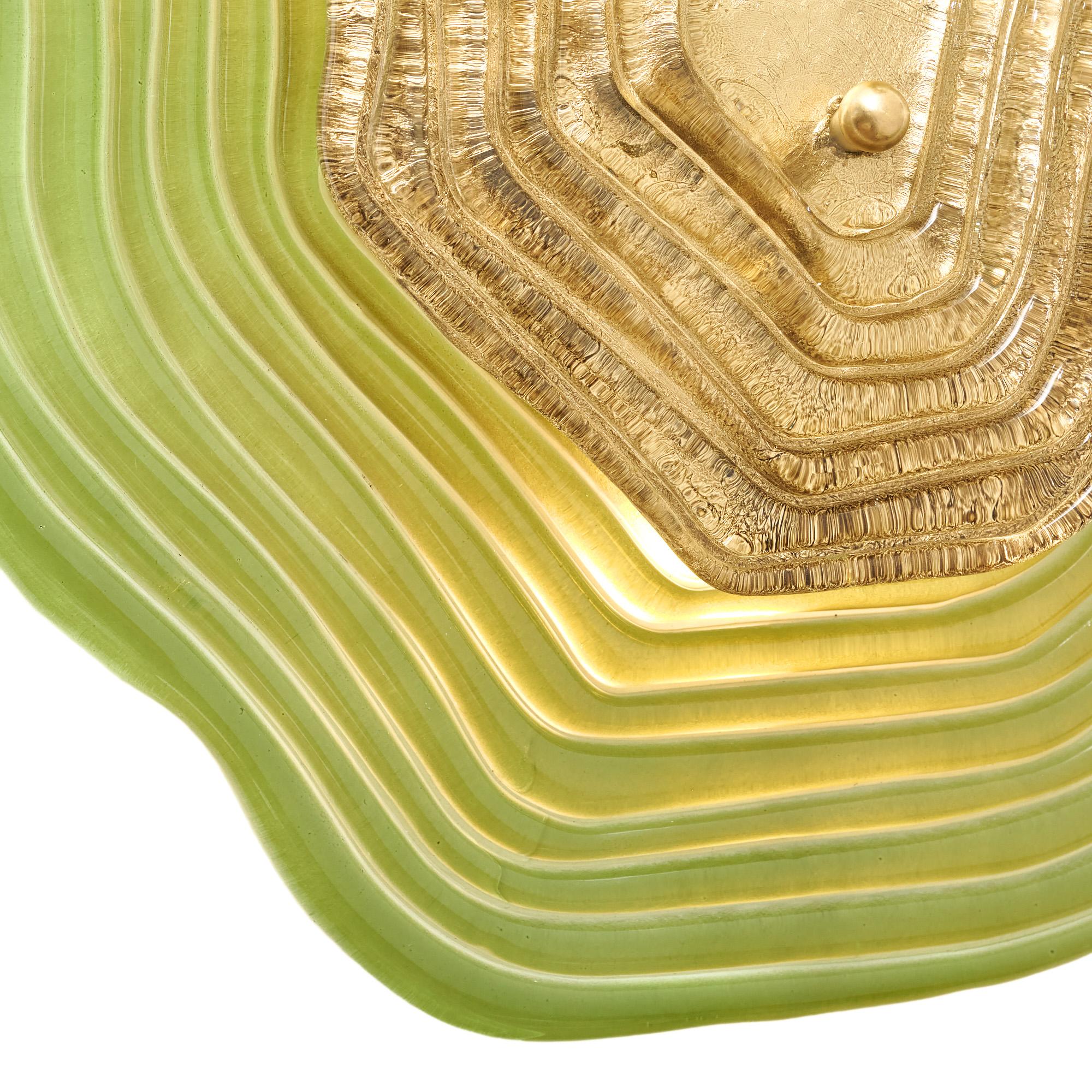 Murano Glass Green and Gold “Macchie” Sconces en venta 2