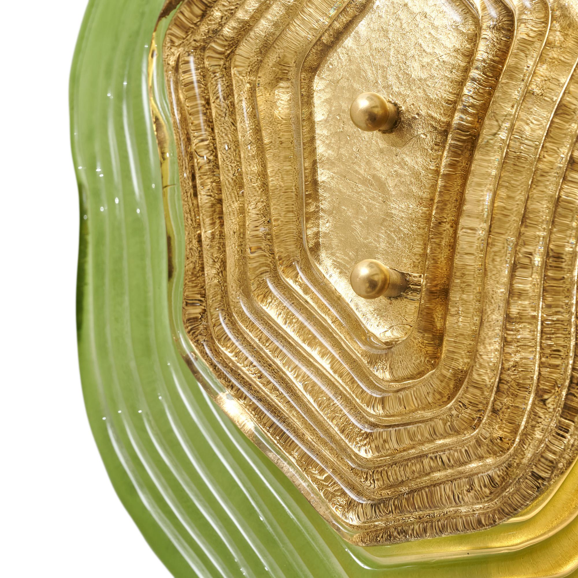Murano Glass Green and Gold “Macchie” Sconces en venta 3