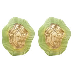 Murano Glass Green and Gold “Macchie” Sconces