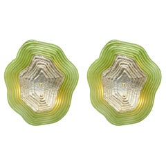 Murano Glass Green and Silver “Macchie” Sconces