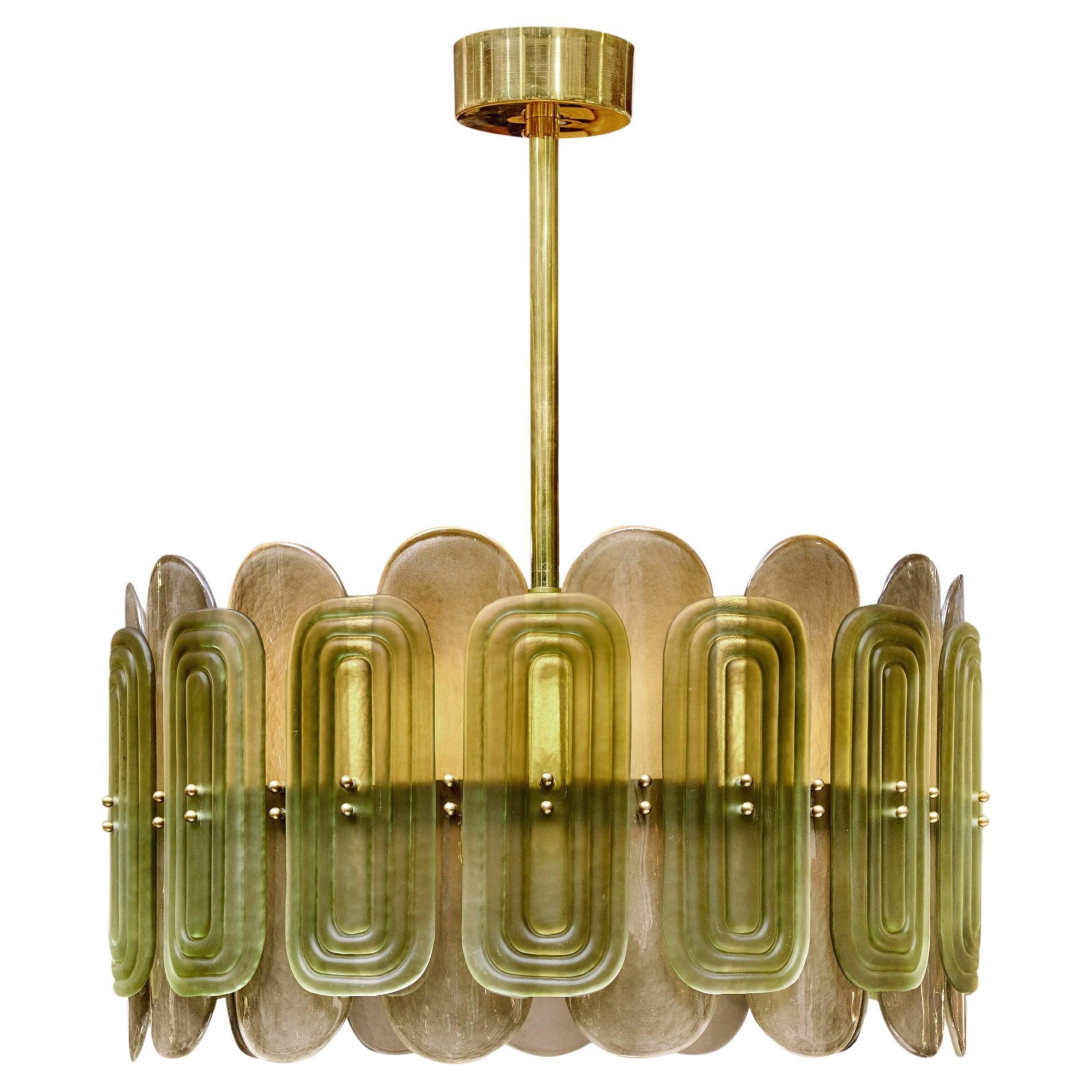 Murano Glass Green and Smoked Chandelier