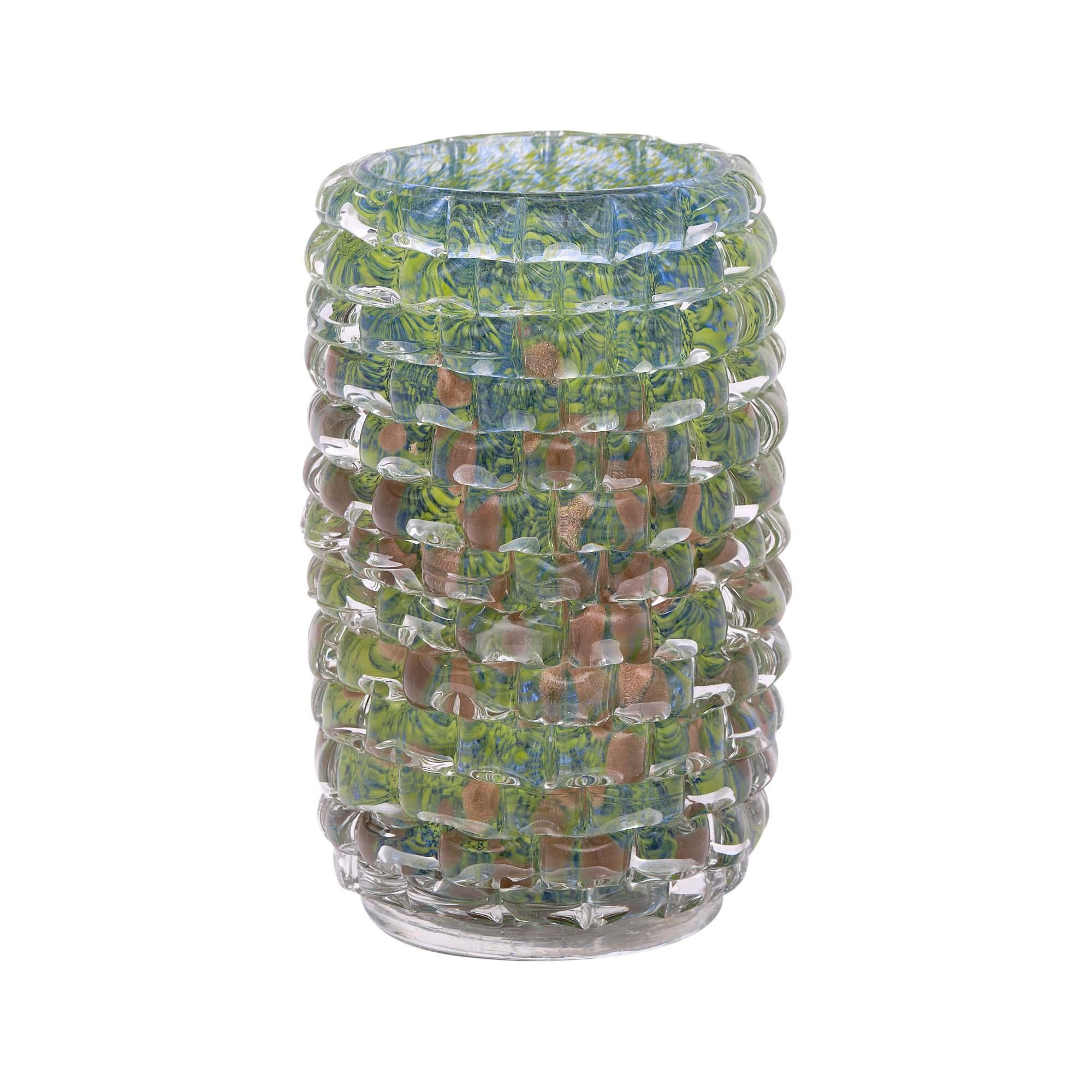 Modern Murano Glass Green and Teal Vase For Sale