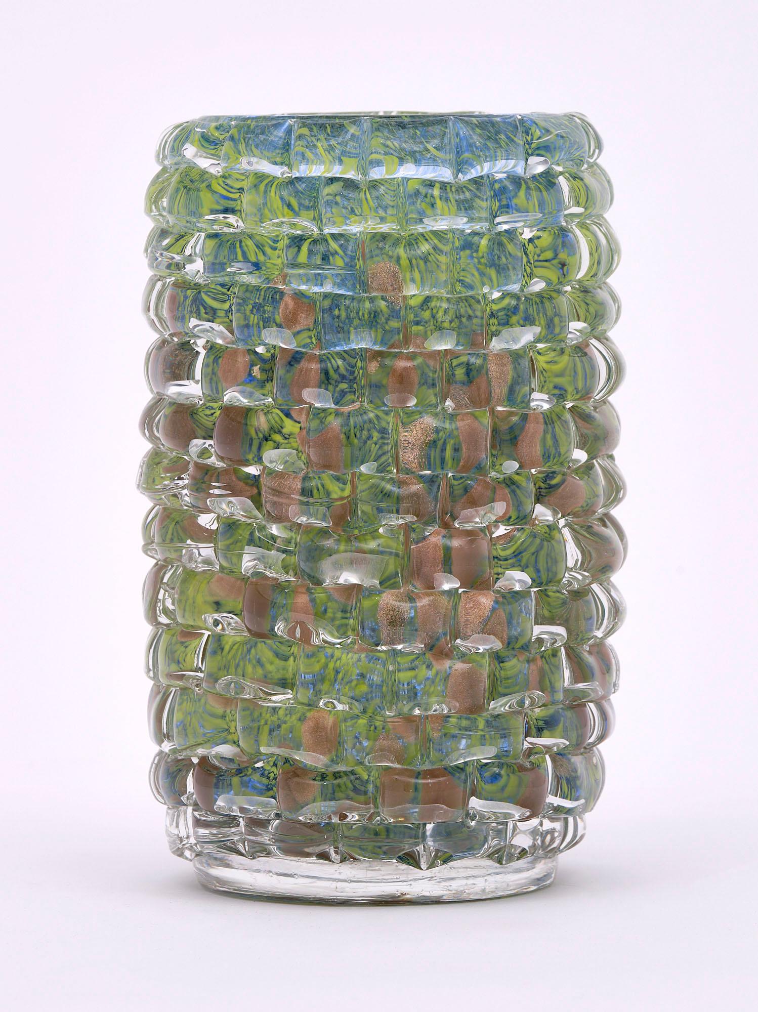 Italian Murano Glass Green and Teal Vase For Sale
