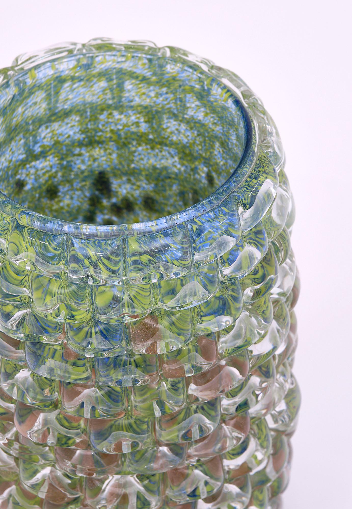 Vase en verre de Murano vert et sarcelle Excellent état - En vente à Austin, TX