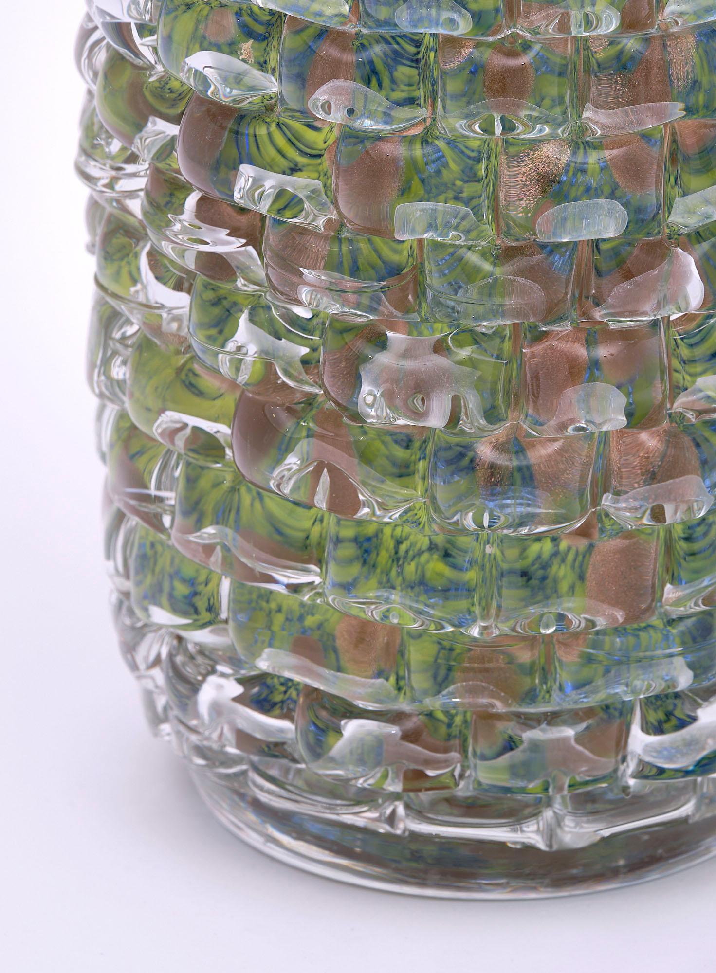 Contemporary Murano Glass Green and Teal Vase For Sale
