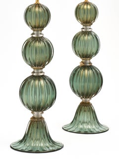 Murano Glass Green Avventurina Lamps