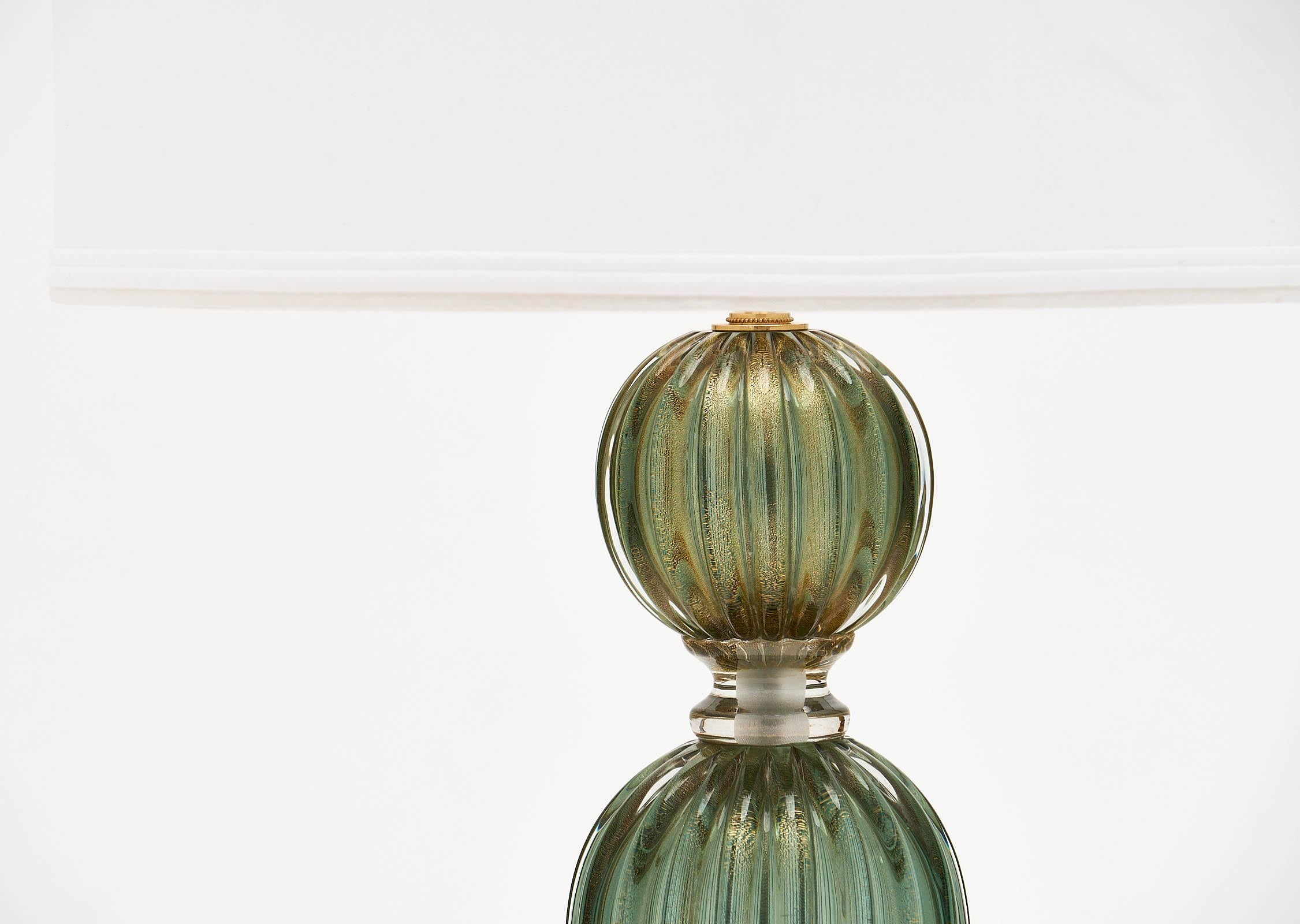Italian Murano Glass Green Avventurina Lamps