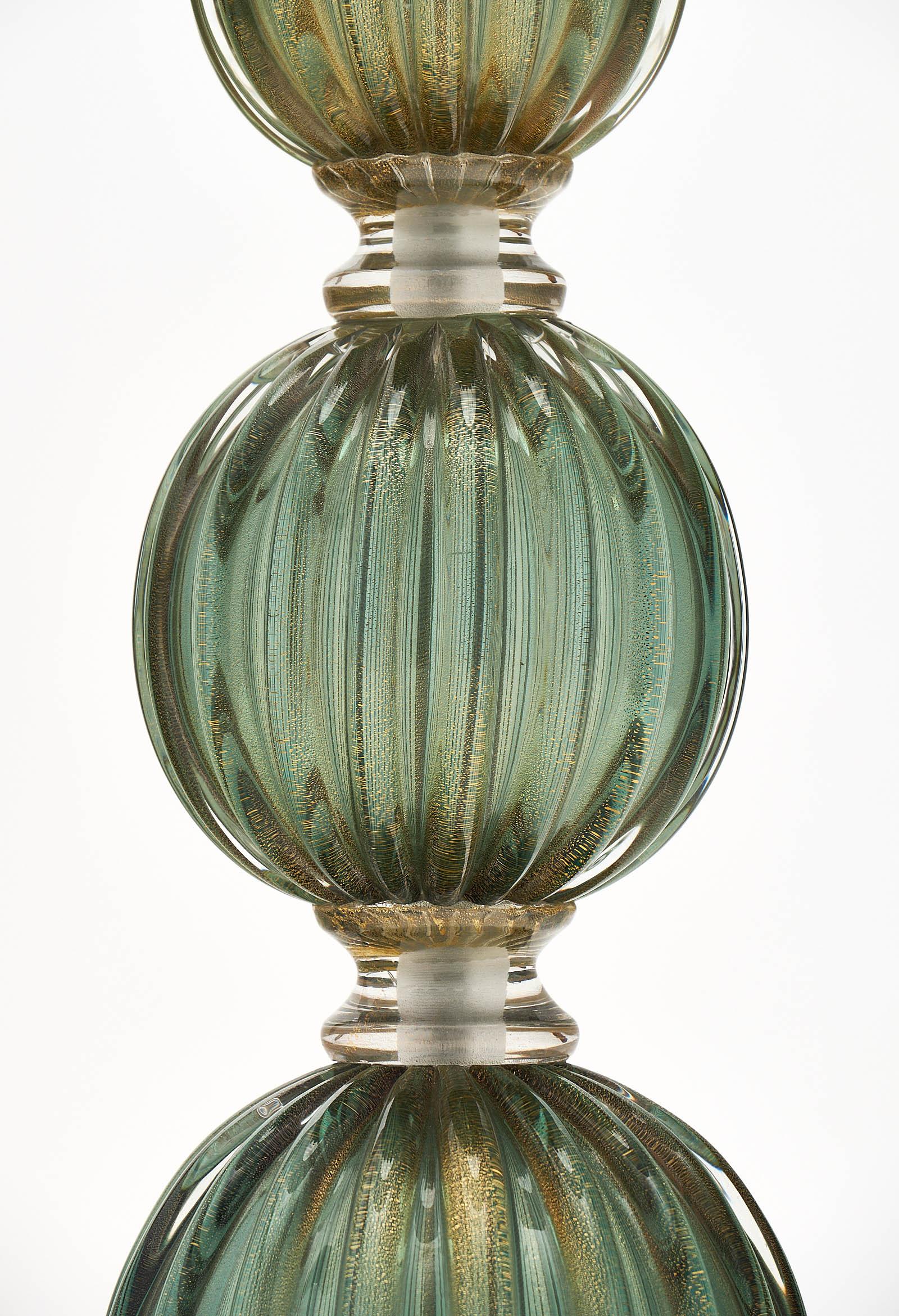 Murano Glass Green Avventurina Lamps In Excellent Condition For Sale In Austin, TX