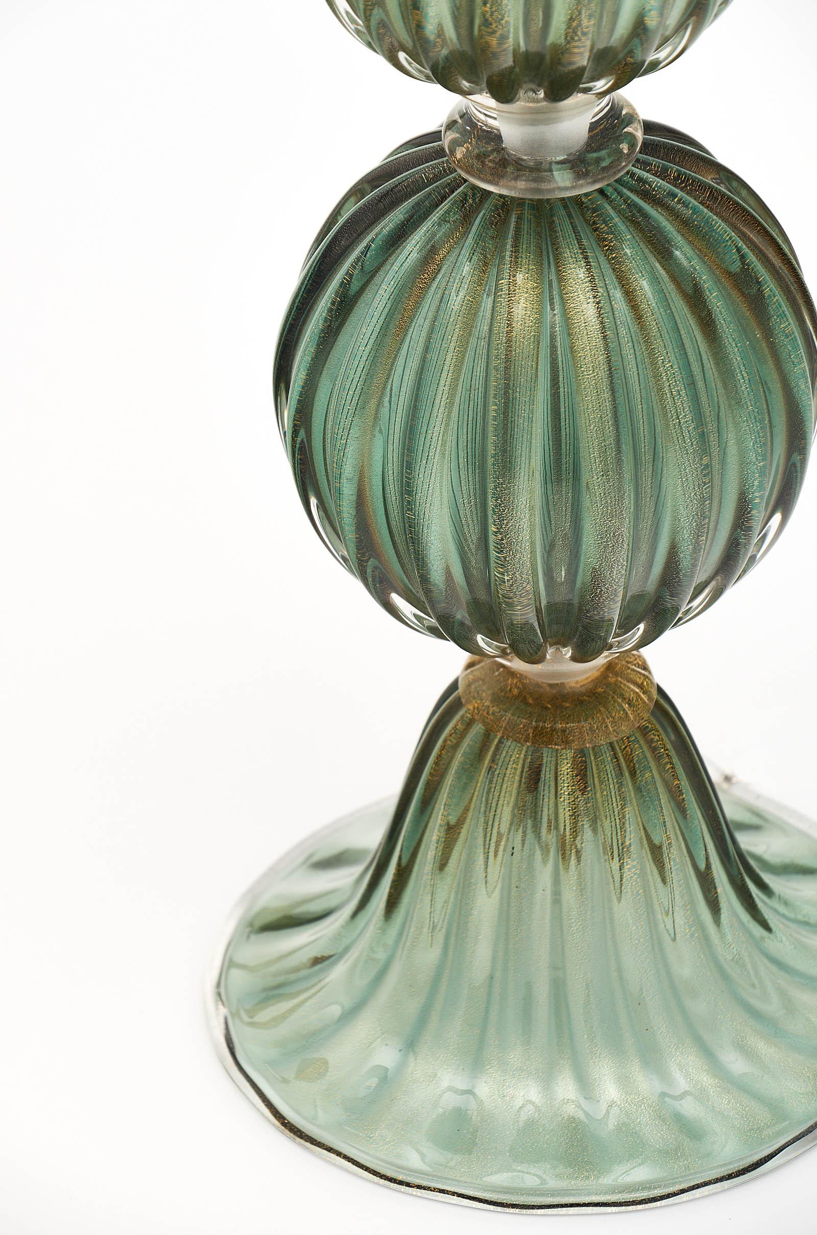 Murano Glass Green Avventurina Lamps For Sale 1