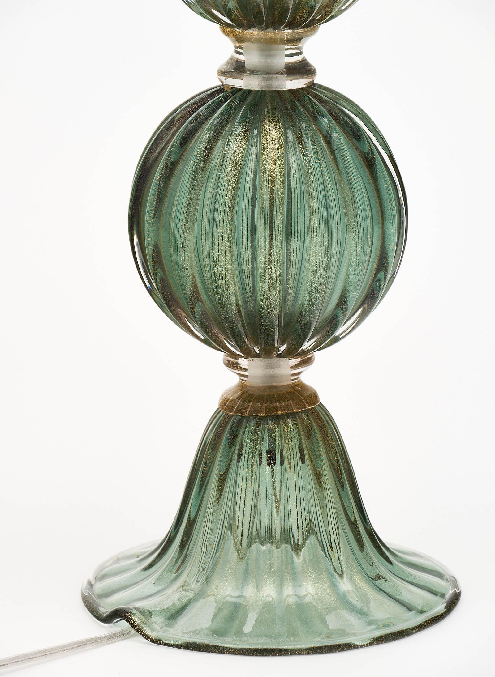 Murano Glass Green Avventurina Lamps For Sale 2
