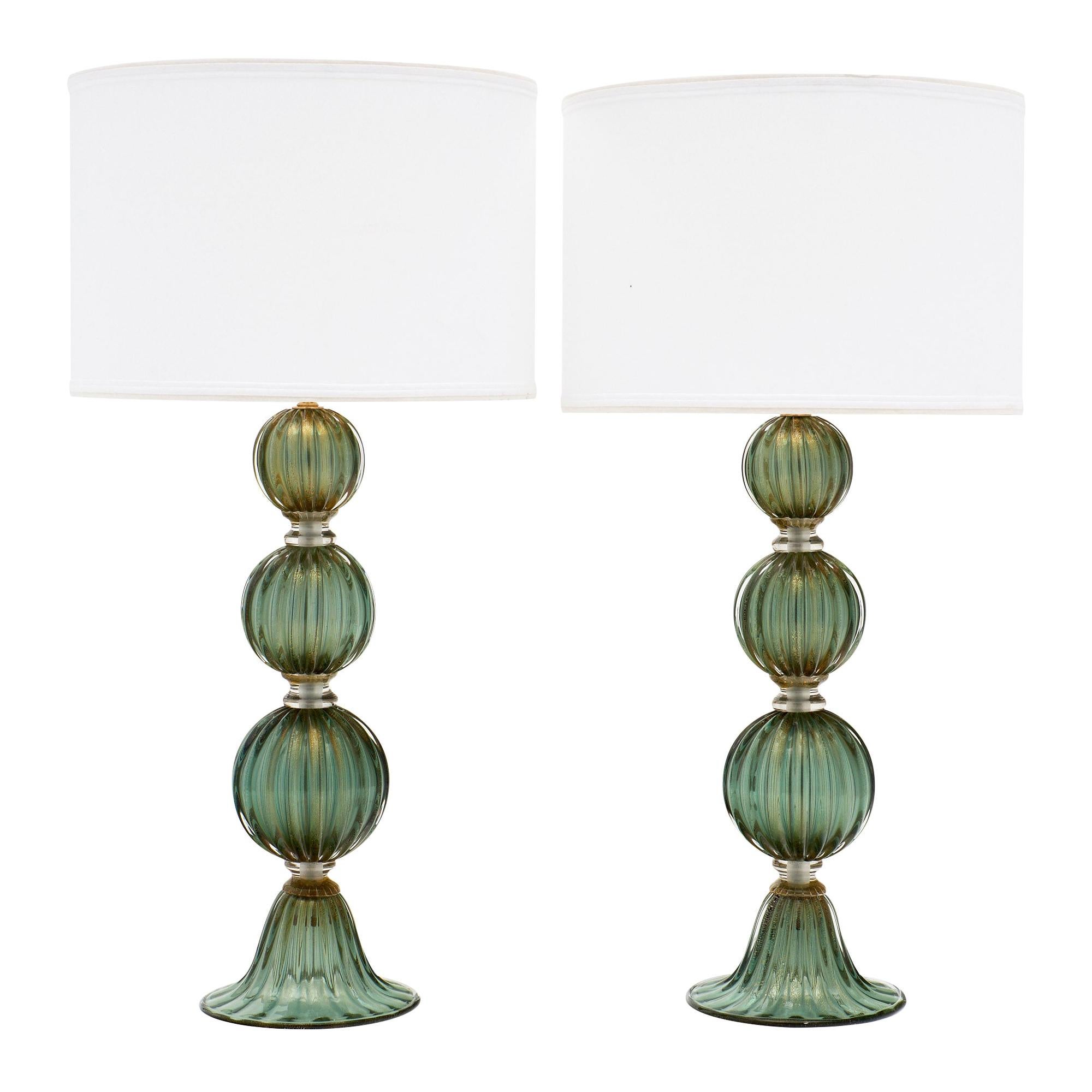 Murano Glass Green Avventurina Lamps For Sale